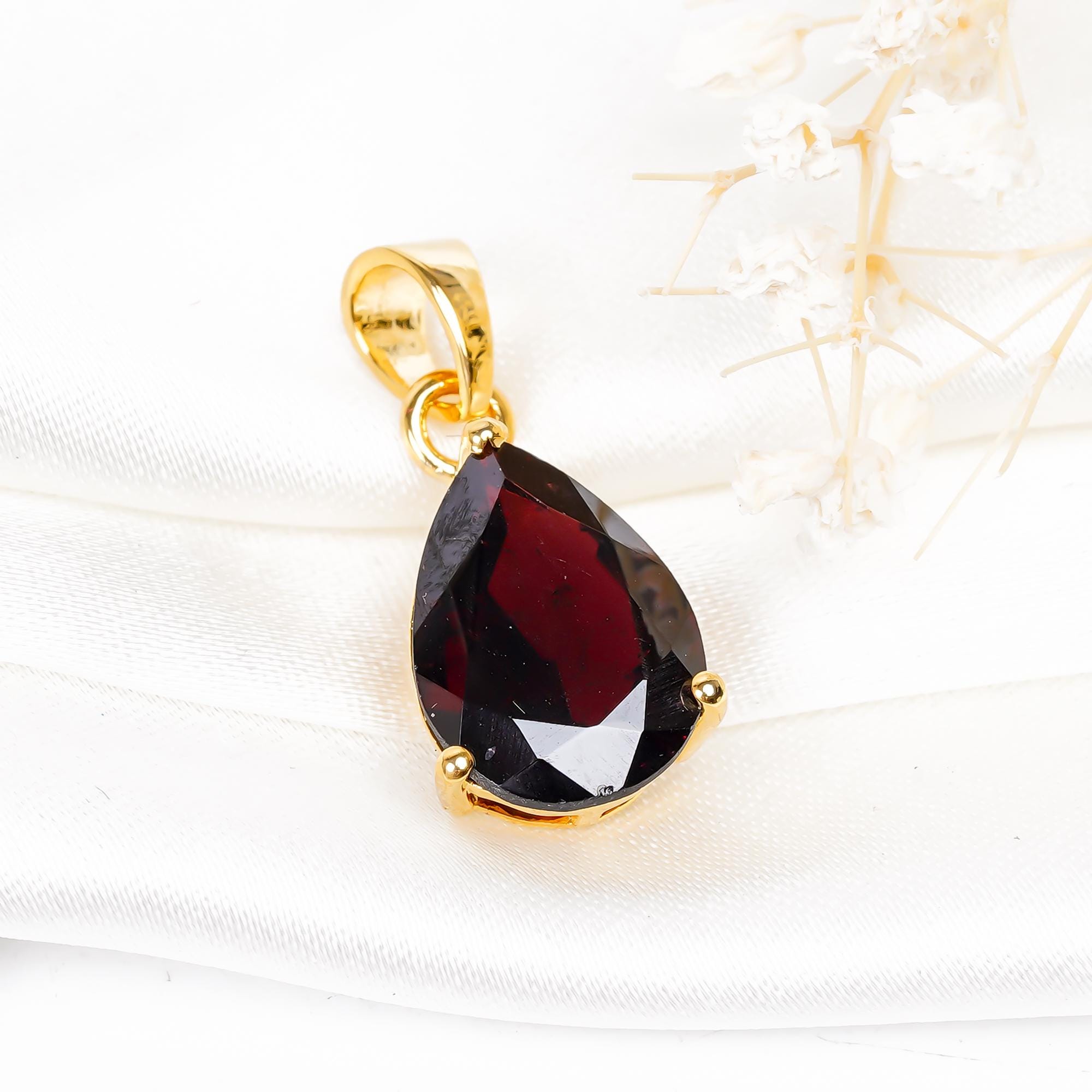 Garnet Teardrop Pendant: 925 Sterling Silver January Birthstone