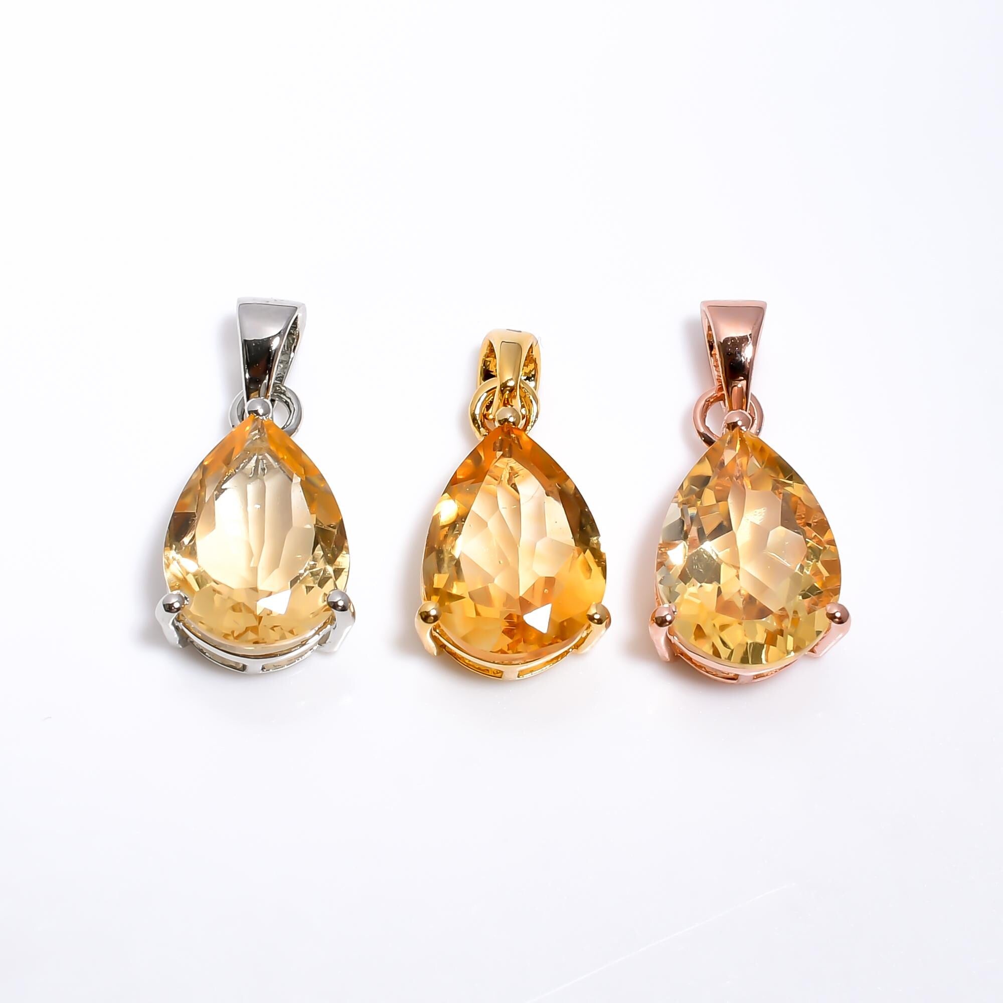 Handmade Pear Citrine Pendant: 925 Sterling Silver Jewelry