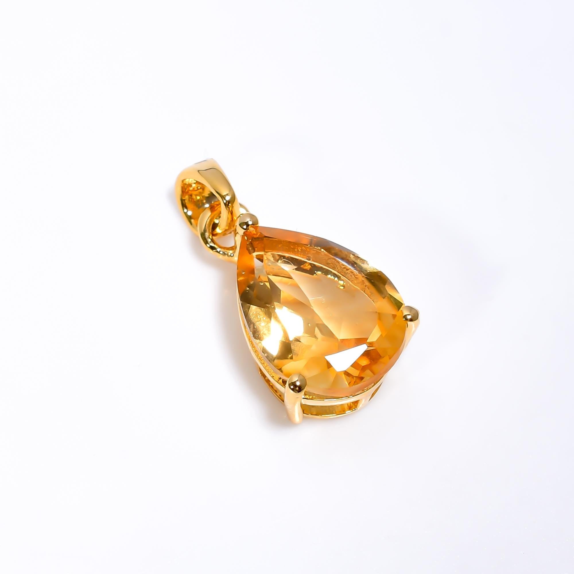 Handmade Pear Citrine Pendant: 925 Sterling Silver Jewelry