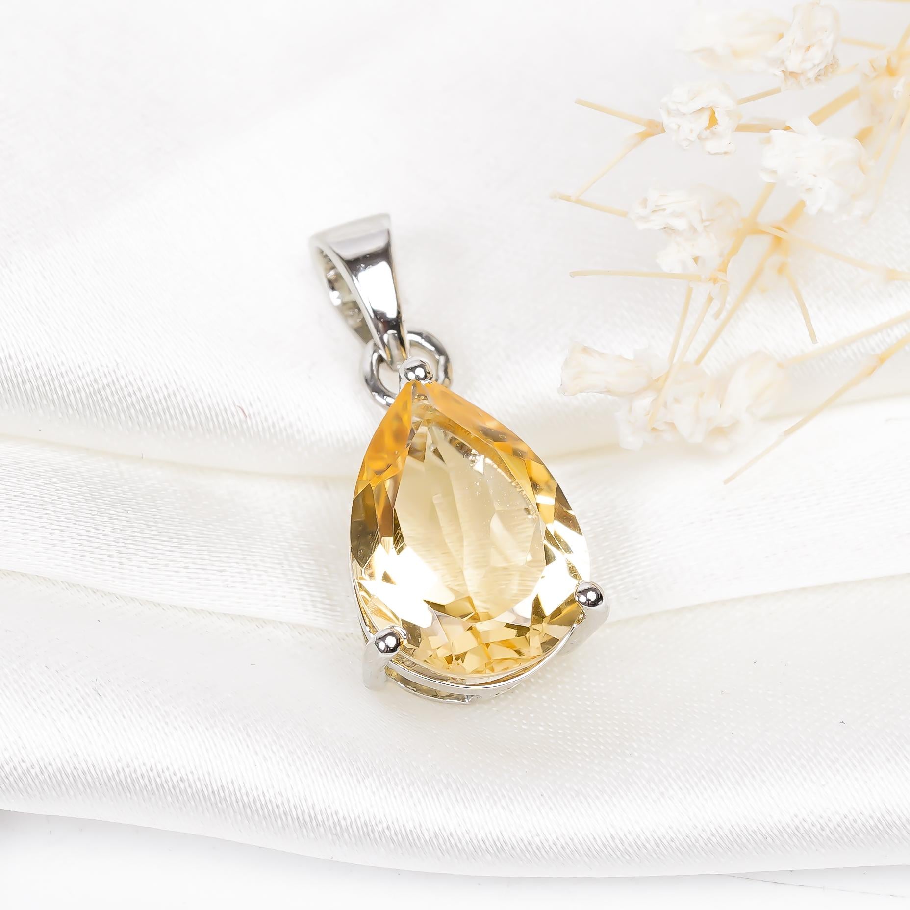 Handmade Pear Citrine Pendant: 925 Sterling Silver Jewelry