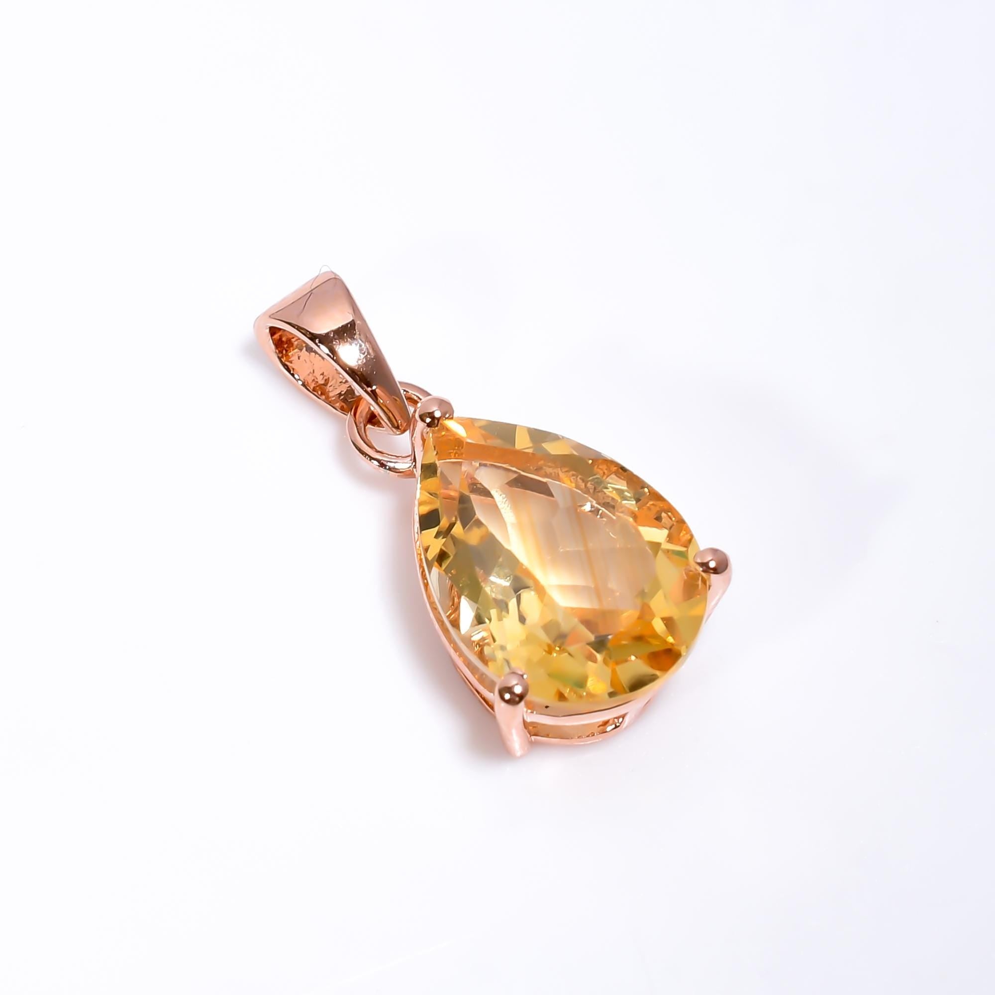Handmade Pear Citrine Pendant: 925 Sterling Silver Jewelry