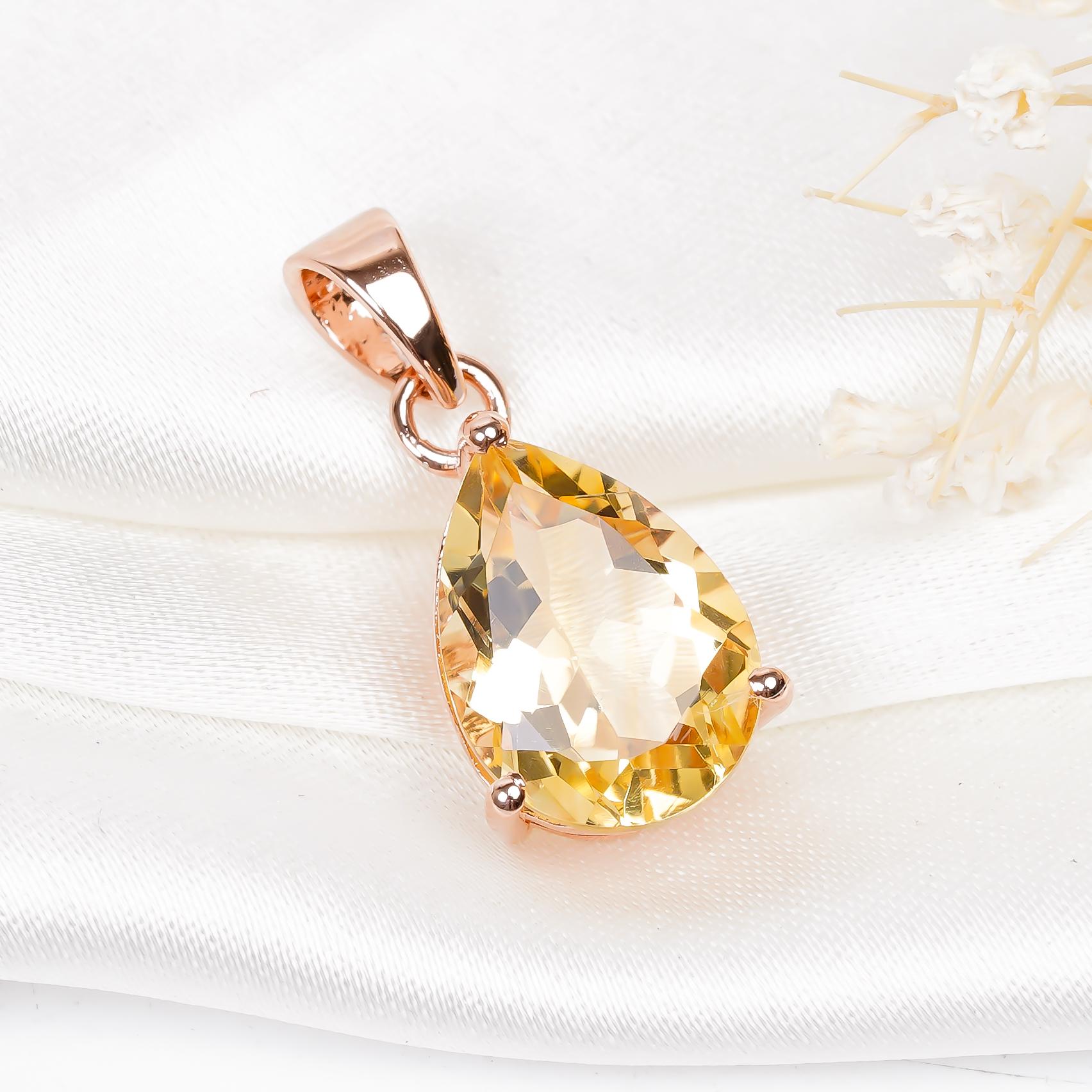 Handmade Pear Citrine Pendant: 925 Sterling Silver Jewelry