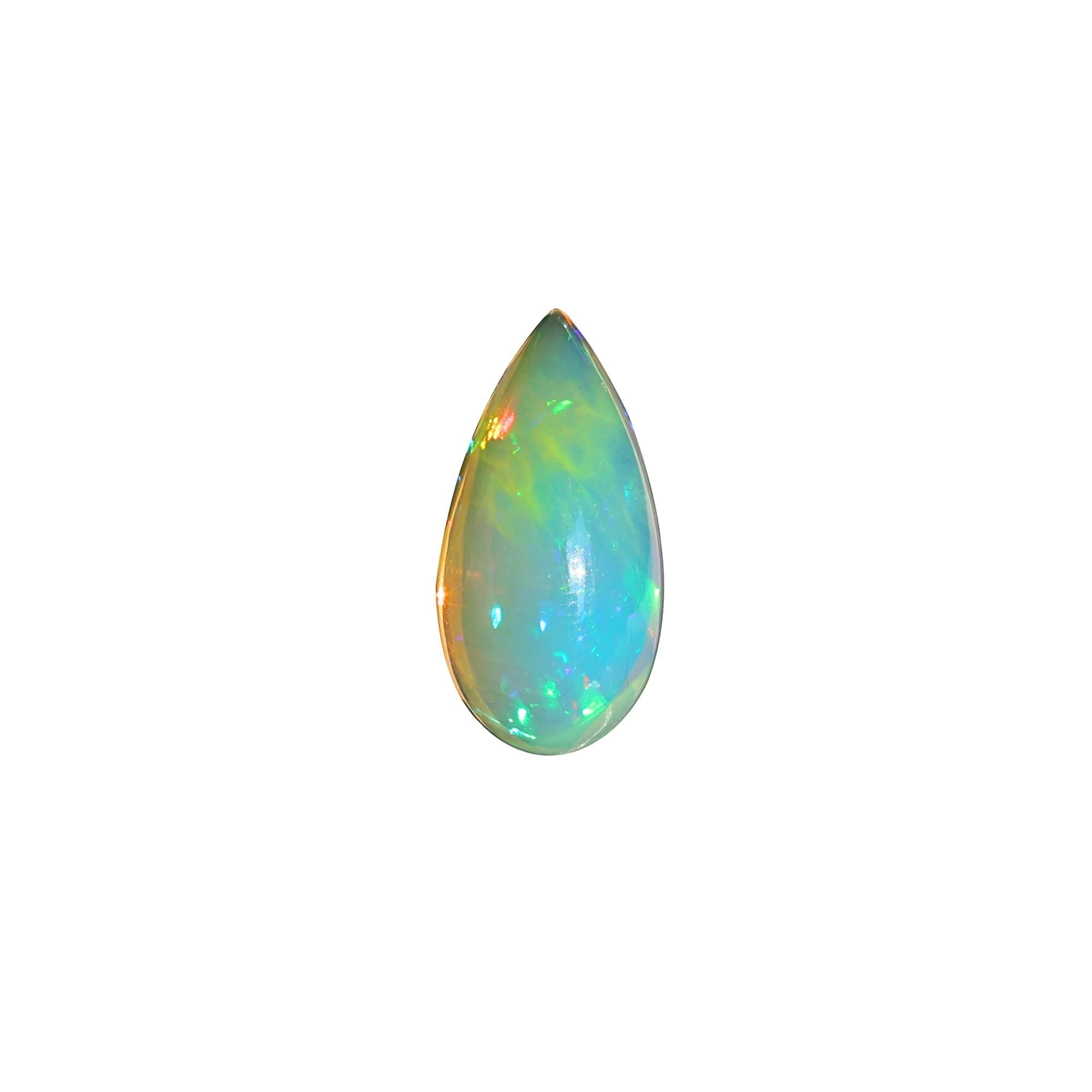 White Ethiopian Opal Cabochon: 3.30 Carat Pear-Shaped Fire Opal Gemstone