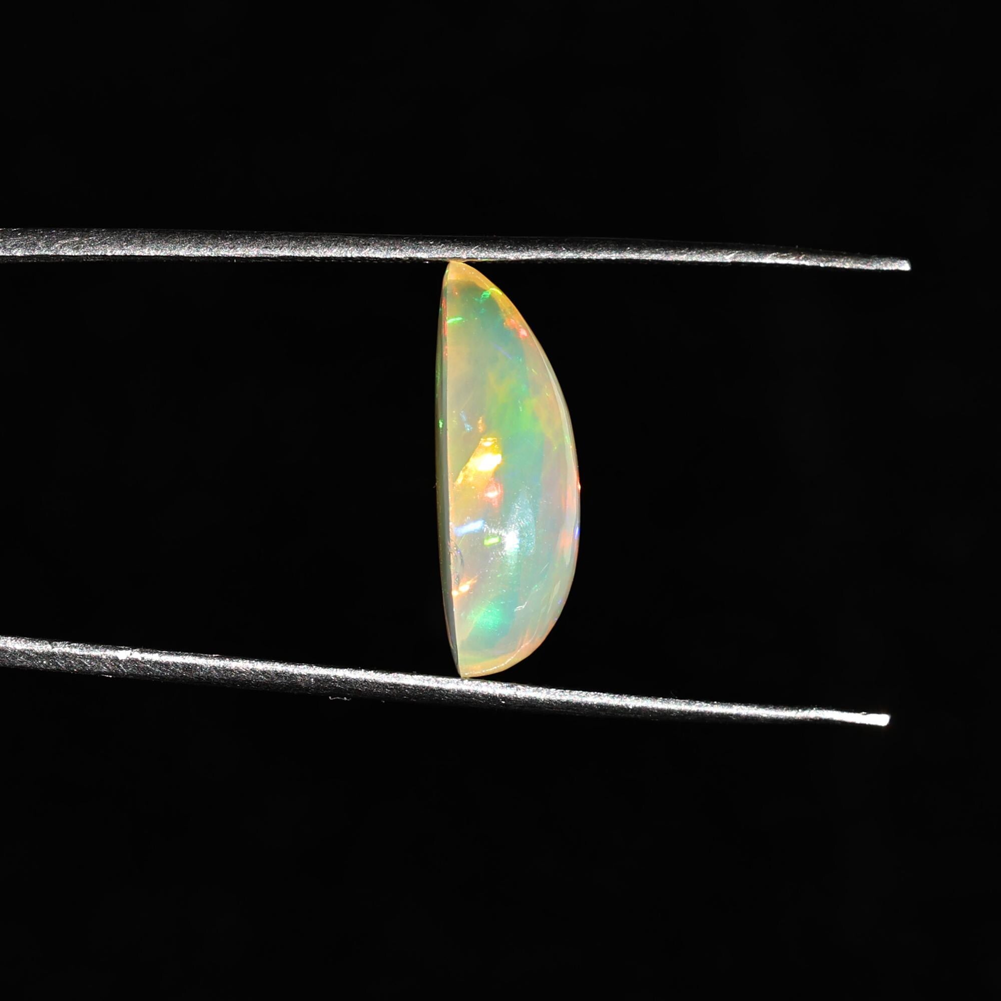 White Ethiopian Opal Cabochon: 3.30 Carat Pear-Shaped Fire Opal Gemstone