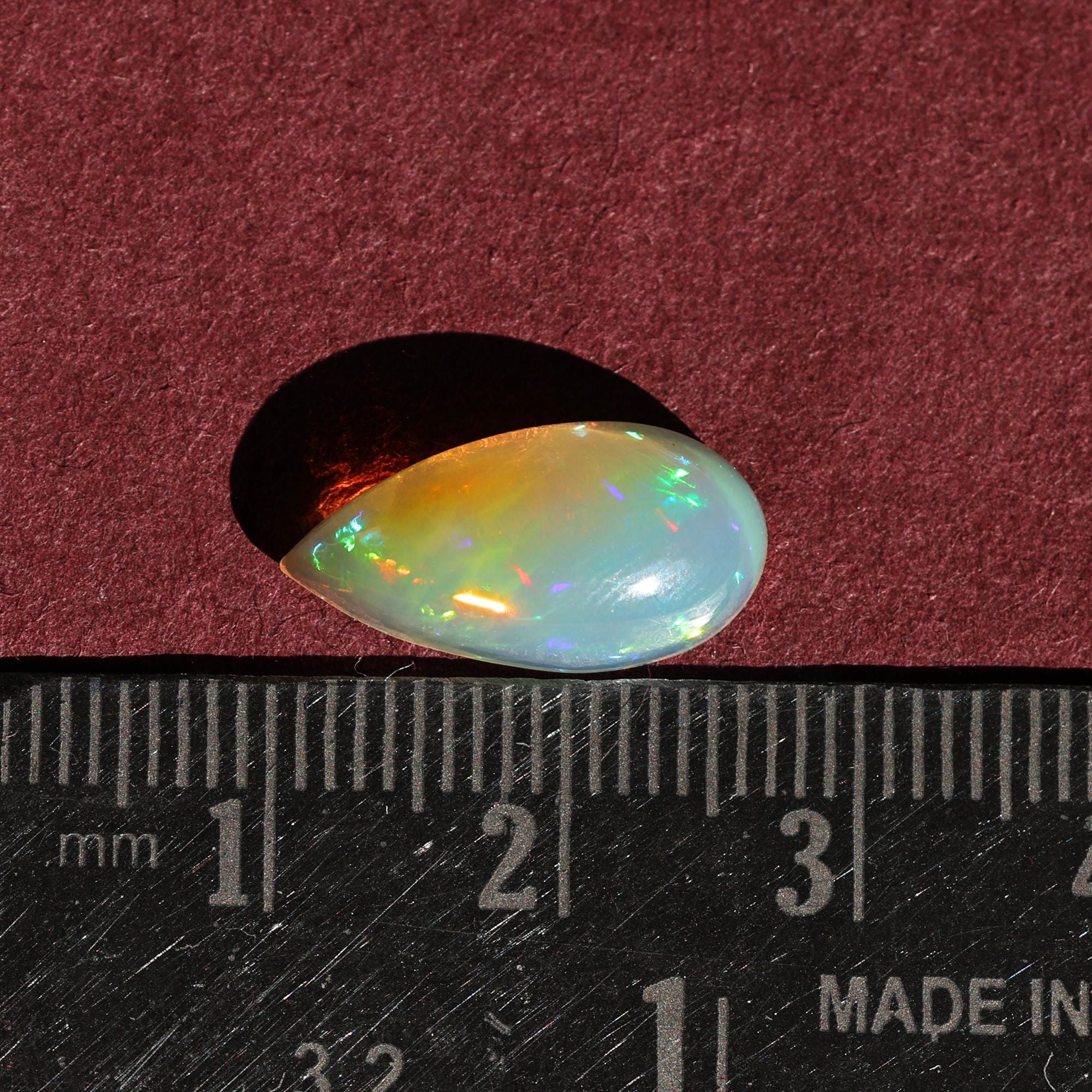 White Ethiopian Opal Cabochon: 3.30 Carat Pear-Shaped Fire Opal Gemstone