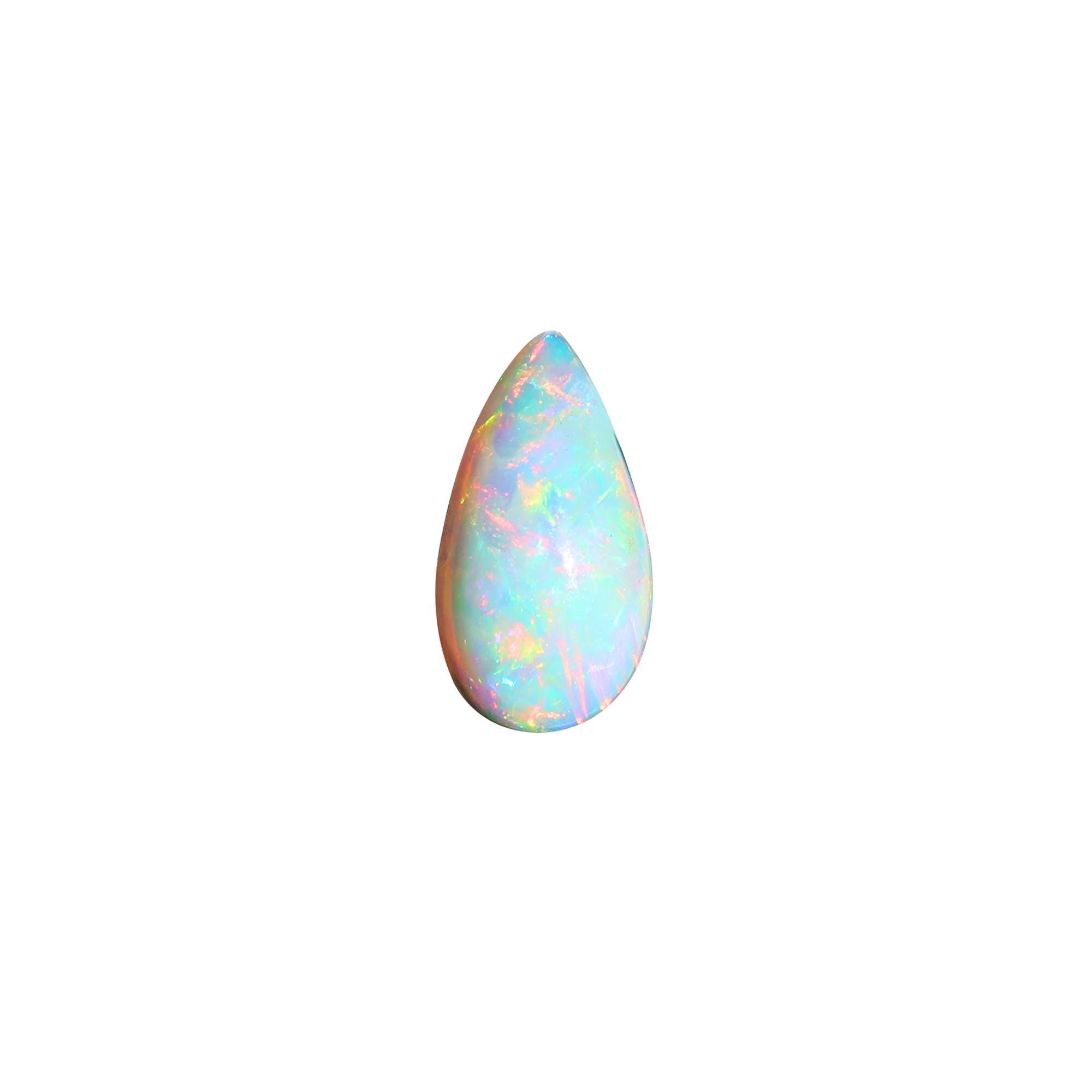 White Ethiopian Opal 2.50 Carat Pear Cabochon Gemstone for Fine Jewelry Making
