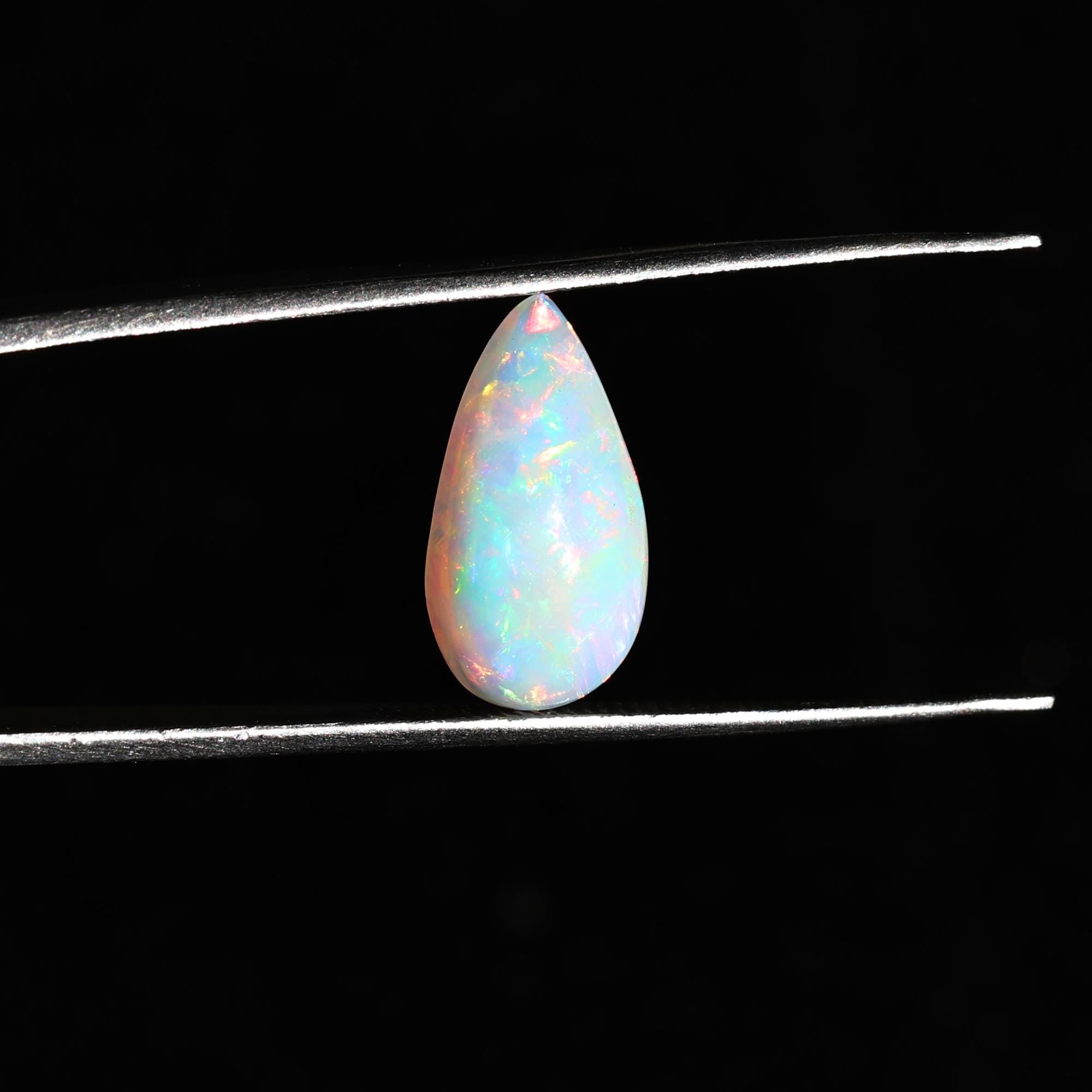 White Ethiopian Opal 2.50 Carat Pear Cabochon Gemstone for Fine Jewelry Making