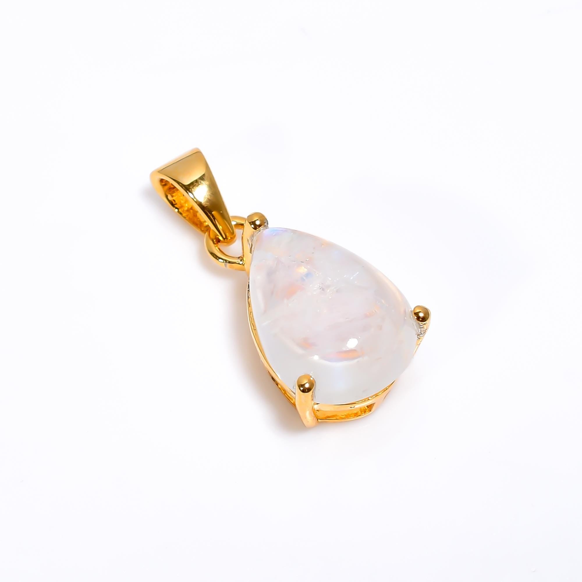 Rainbow Moonstone Teardrop Pendant: 925 Silver Handmade Jewelry