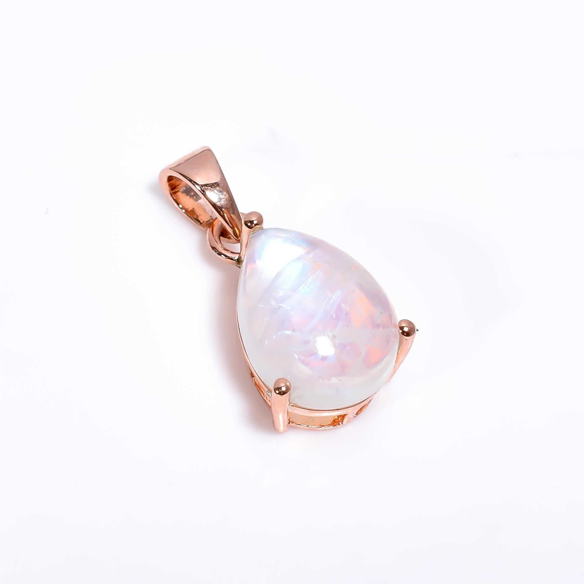 Rainbow Moonstone Teardrop Pendant: 925 Silver Handmade Jewelry