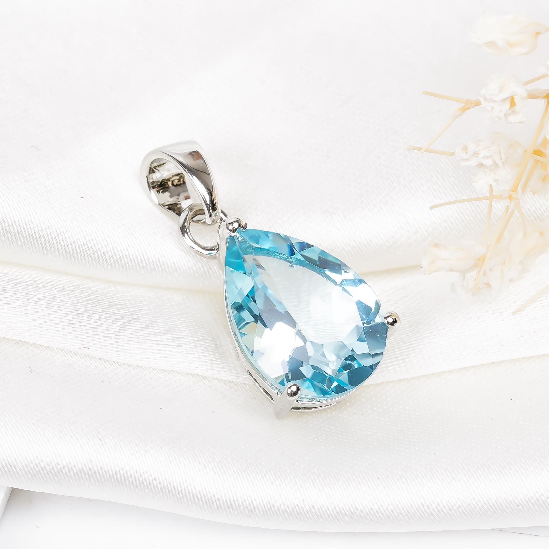Sky Blue Topaz Pendant: Teardrop Sterling Silver Jewelry