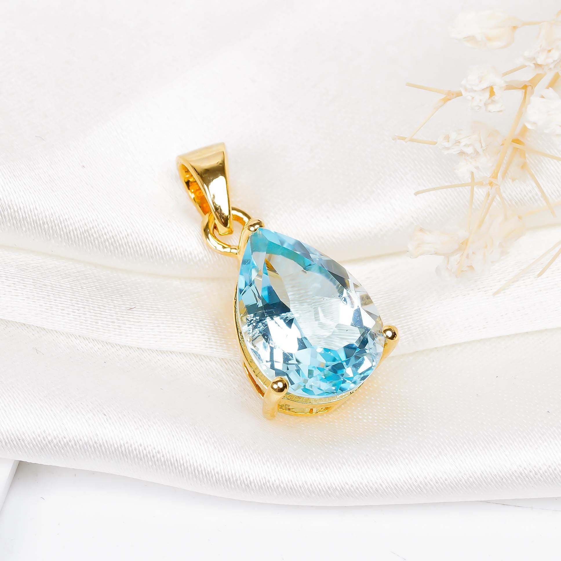 Sky Blue Topaz Pendant: Teardrop Sterling Silver Jewelry