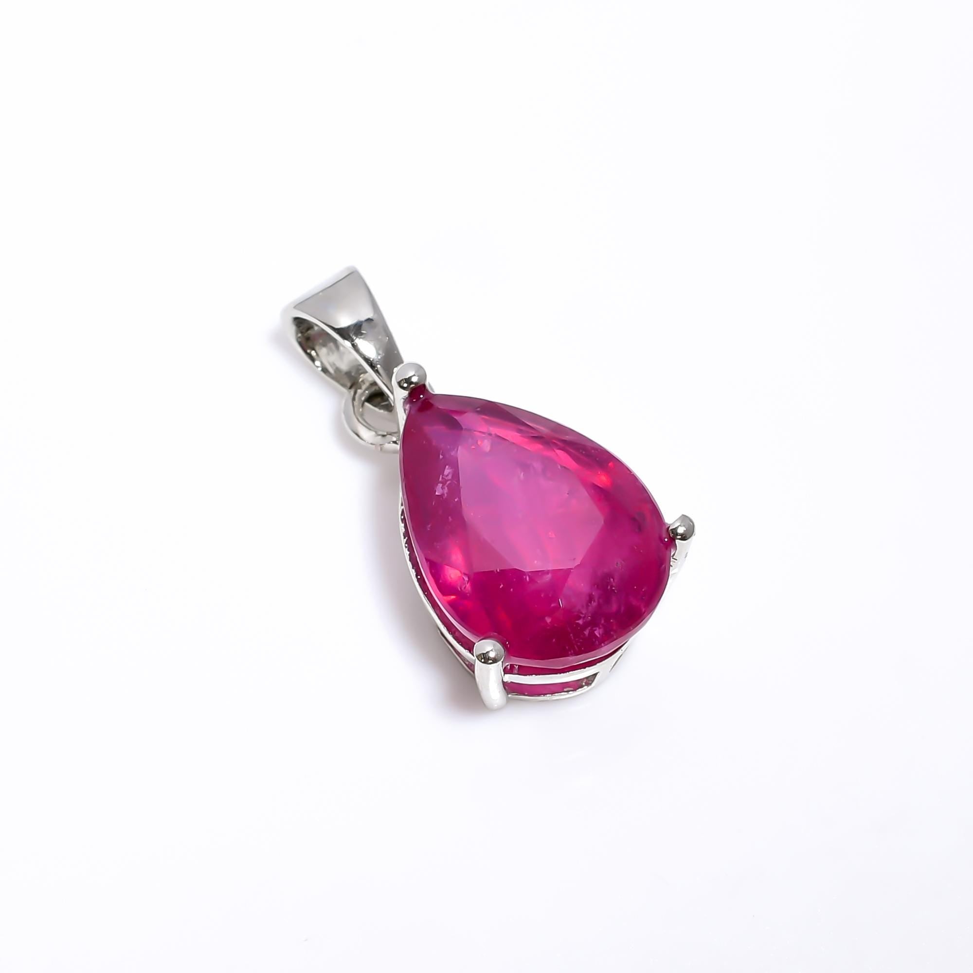 Ruby Pear Pendant: 925 Sterling Silver, July Birthstone