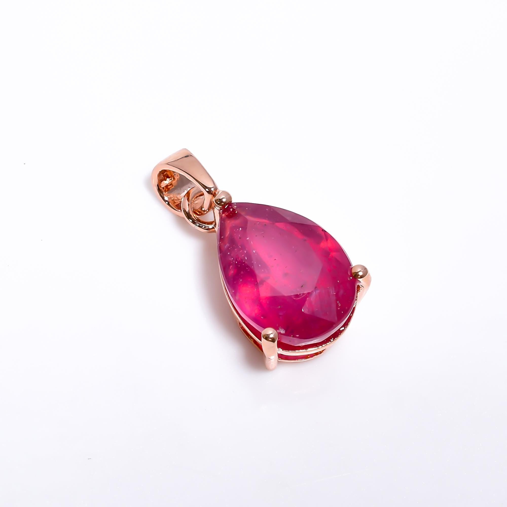 Ruby Pear Pendant: 925 Sterling Silver, July Birthstone