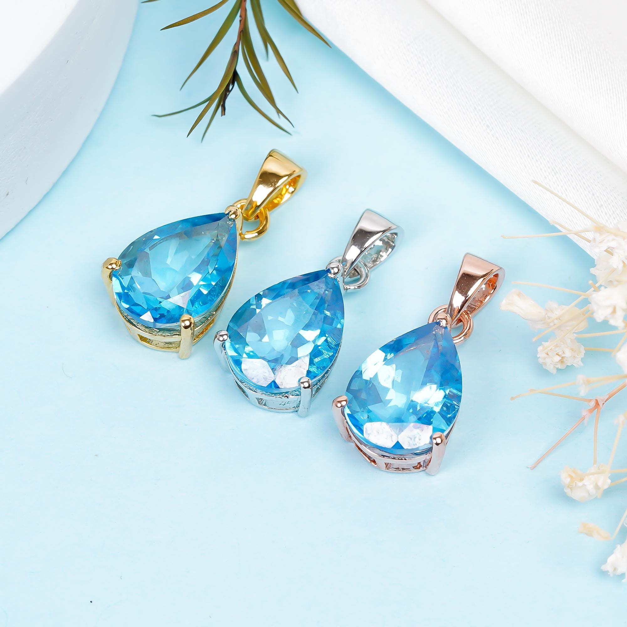 Handmade Royal Blue Topaz Pendant: 925 Silver Pear Jewelry