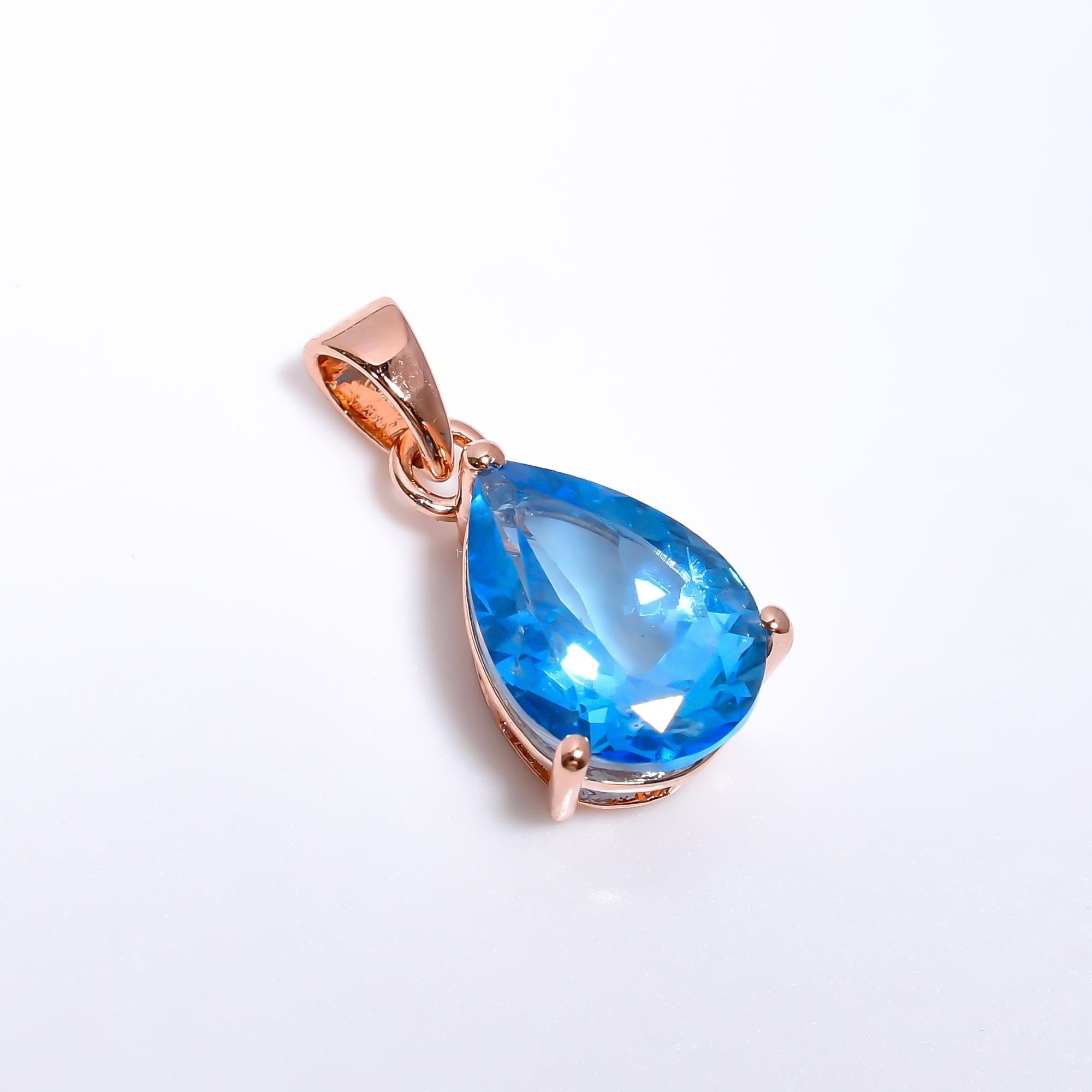 Handmade Royal Blue Topaz Pendant: 925 Silver Pear Jewelry