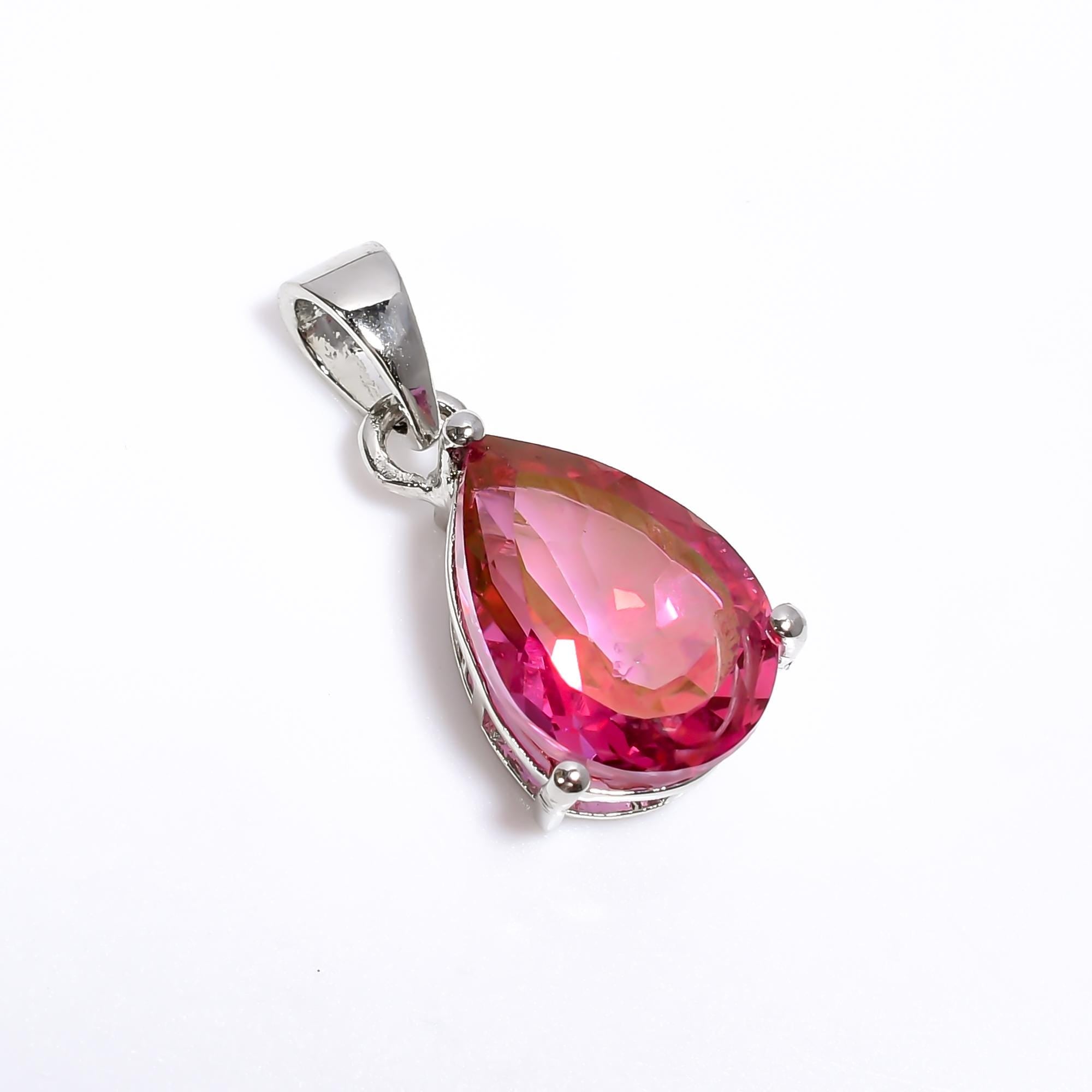 Pear Pink Topaz Pendant: Handmade Sterling Silver Jewelry