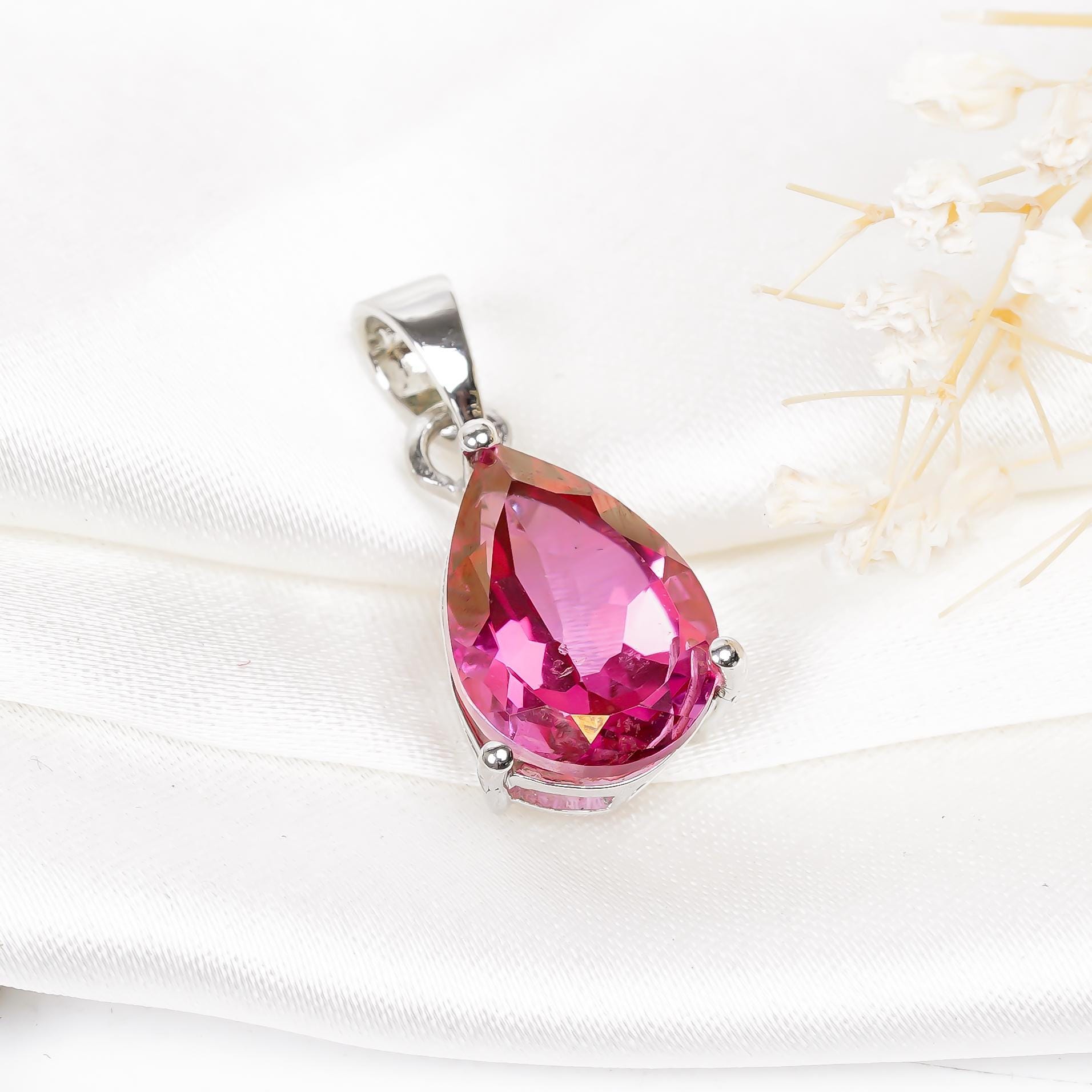 Pear Pink Topaz Pendant: Handmade Sterling Silver Jewelry