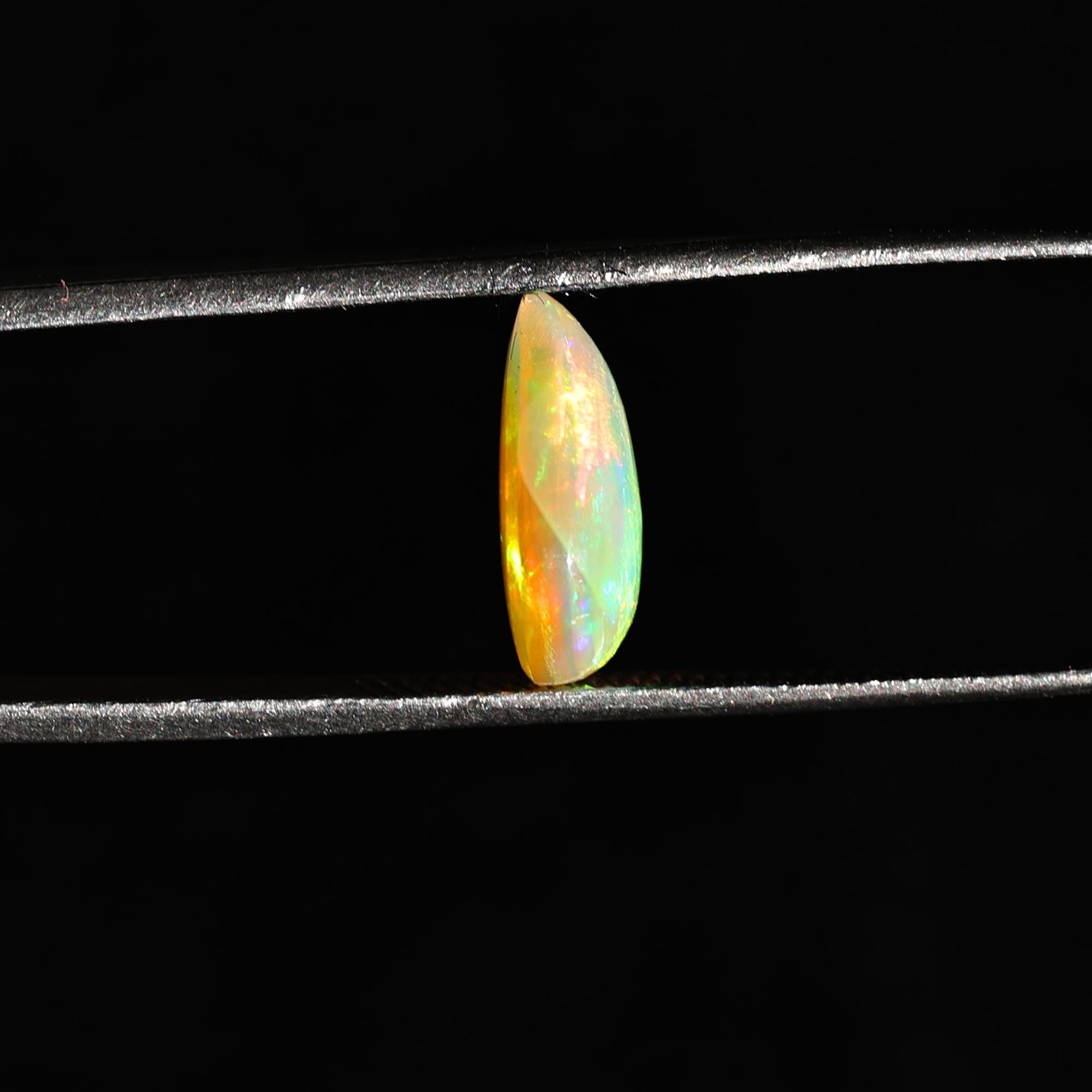 White Ethiopian Welo Fire Opal Cabochon: 2 Carat Pear Cut Gemstone