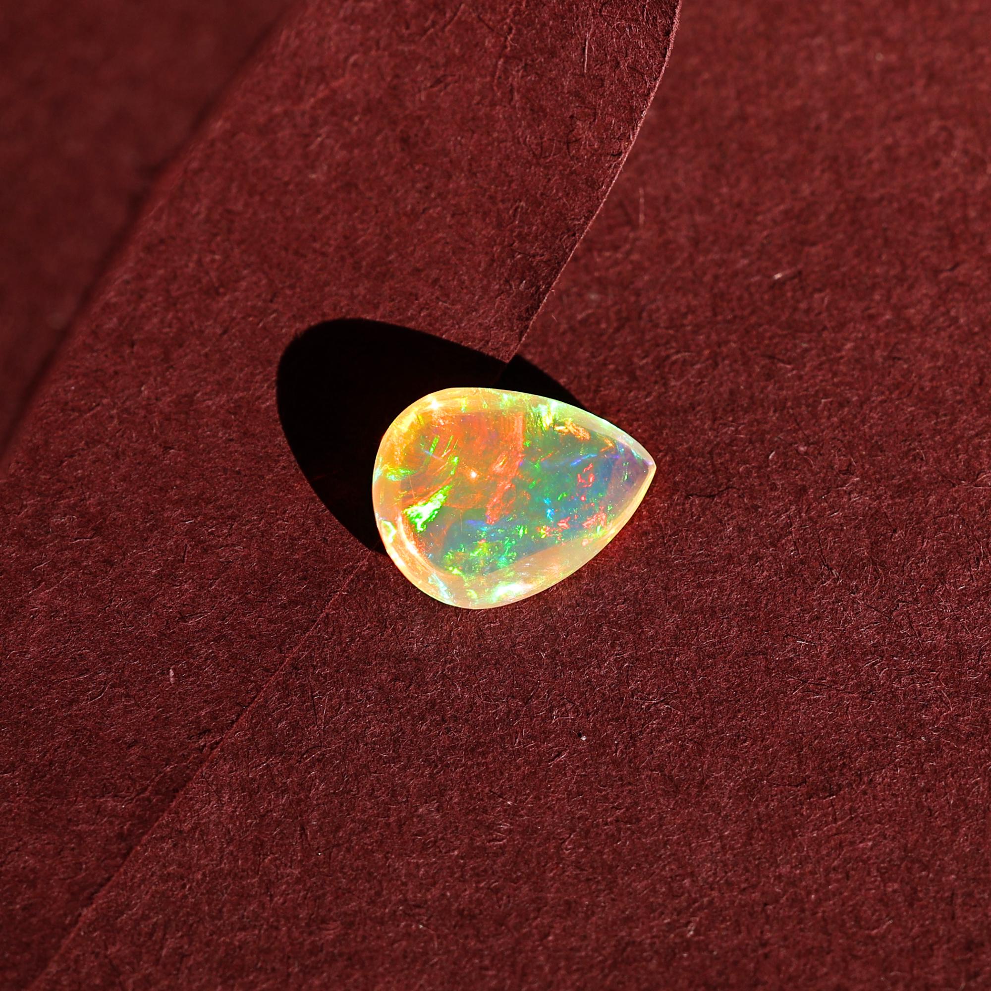 Natural Ethiopian Welo Opal: 2.15 Carat Pear Cabochon, Multi-Fire Gemstone Making Pendant & Ring