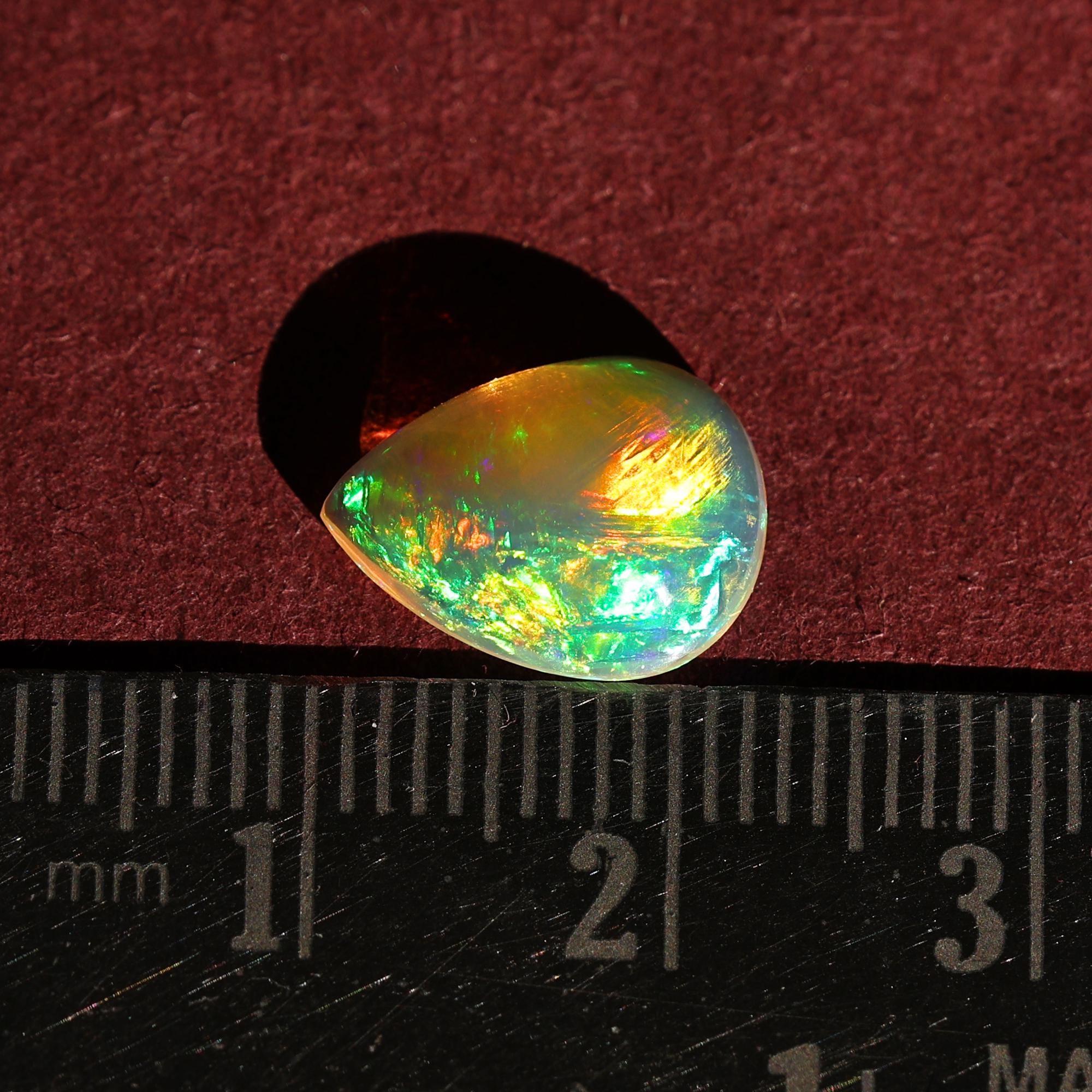 Natural Ethiopian Welo Opal: 2.15 Carat Pear Cabochon, Multi-Fire Gemstone Making Pendant & Ring