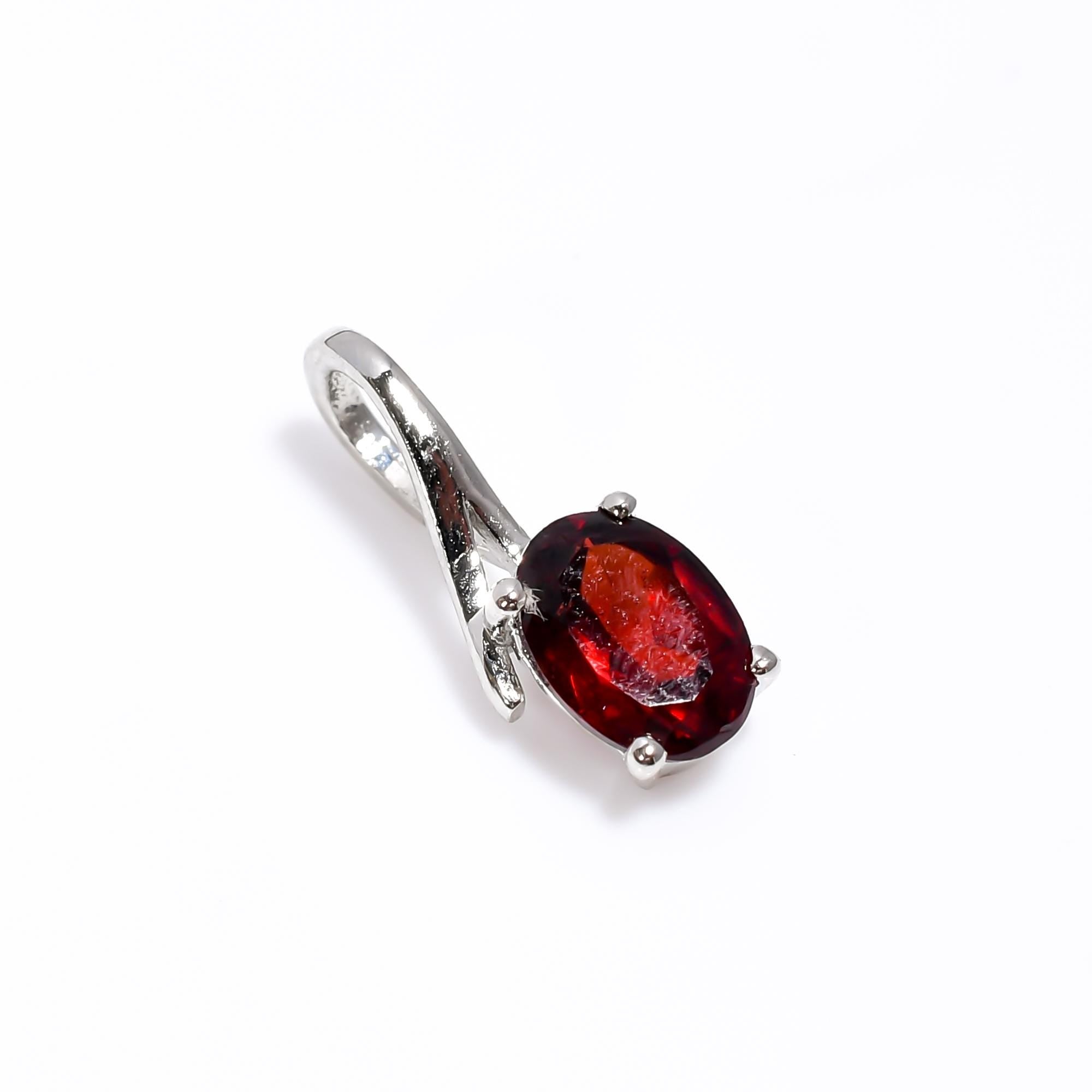 Red Garnet Pendant: 925 Sterling Silver, Handmade Ethnic Jewelry