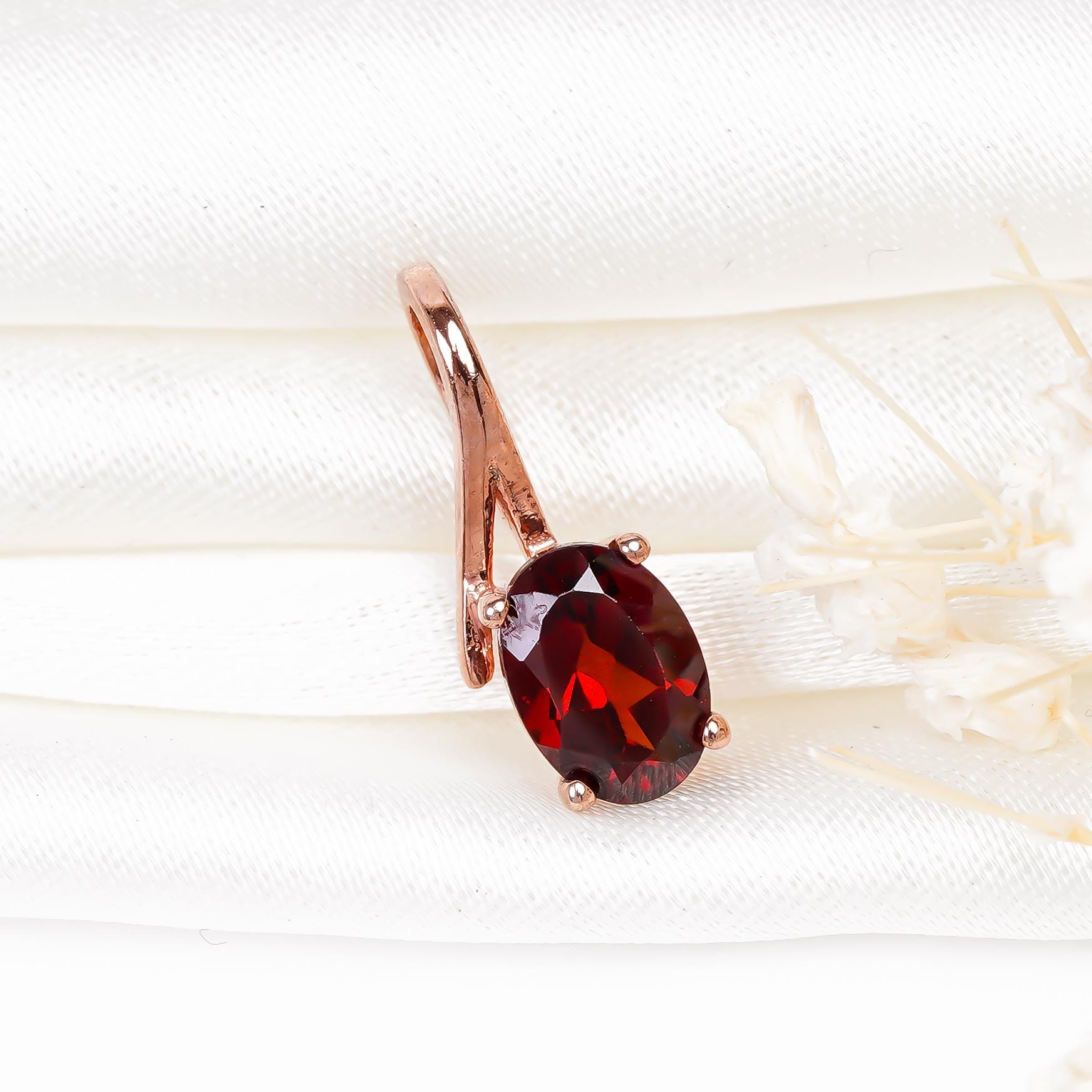 Red Garnet Pendant: 925 Sterling Silver, Handmade Ethnic Jewelry
