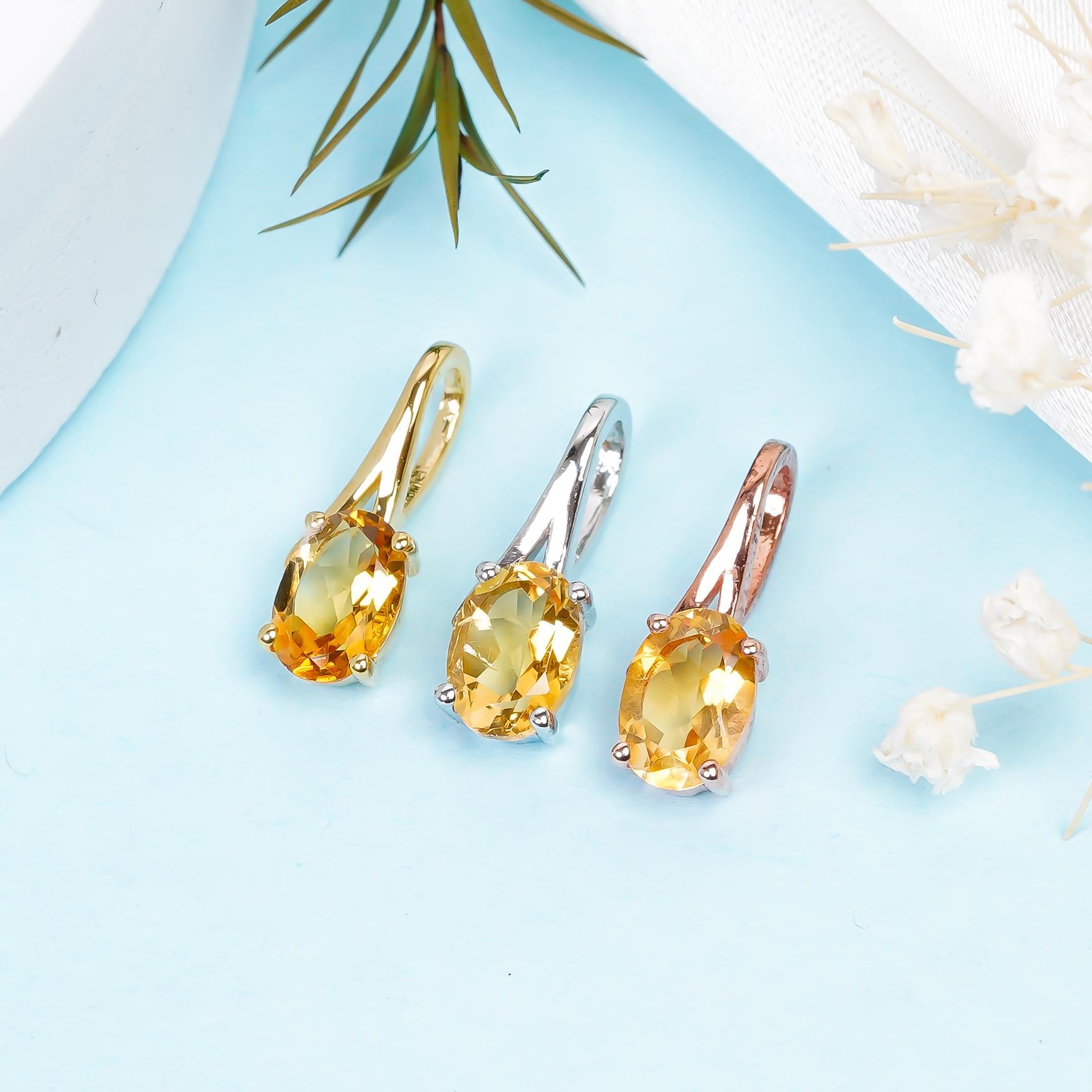 Handmade Sterling Silver Citrine Pendant: Oval Birthstone Jewelry