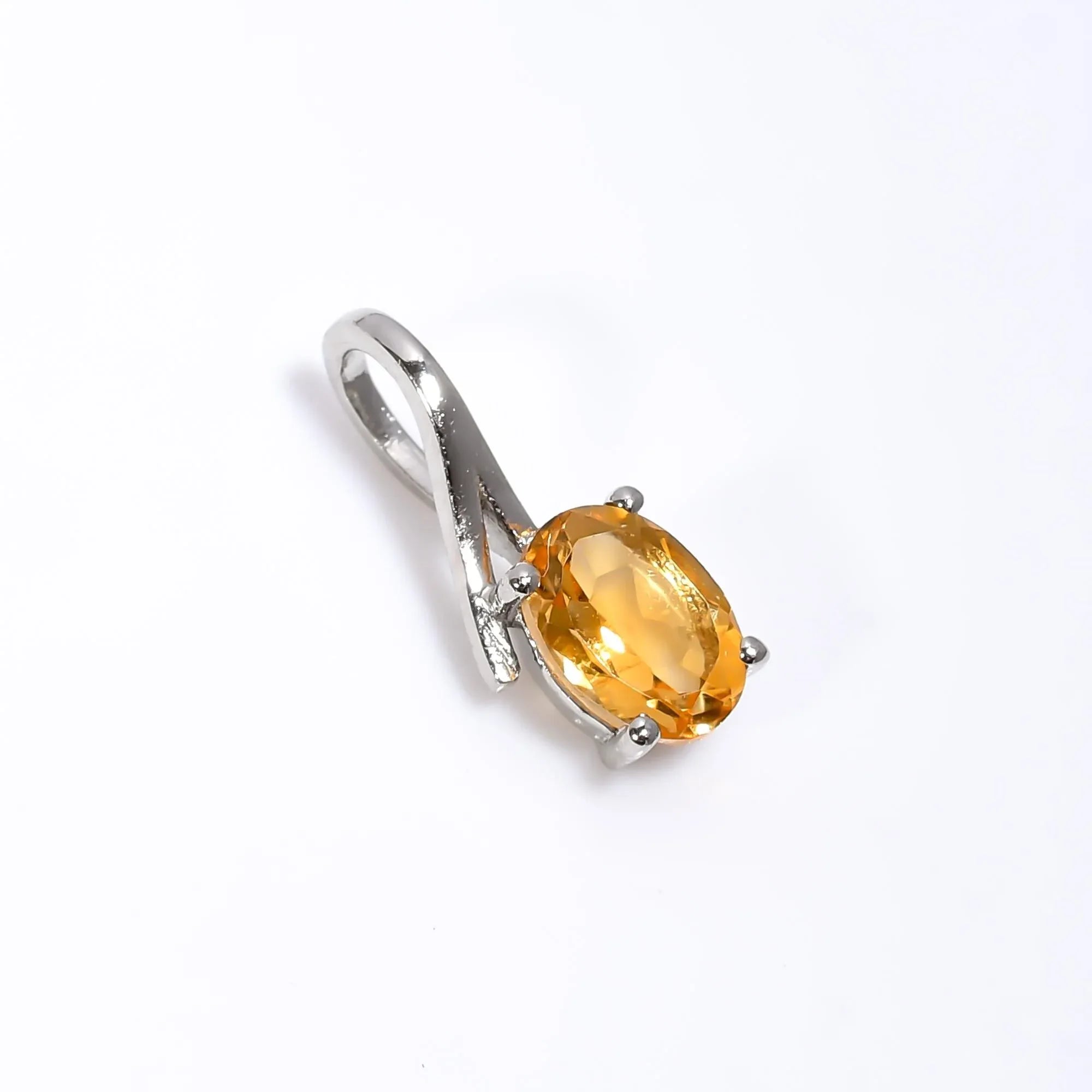 Handmade Sterling Silver Citrine Pendant: Oval Birthstone Jewelry - Himalya Quartz