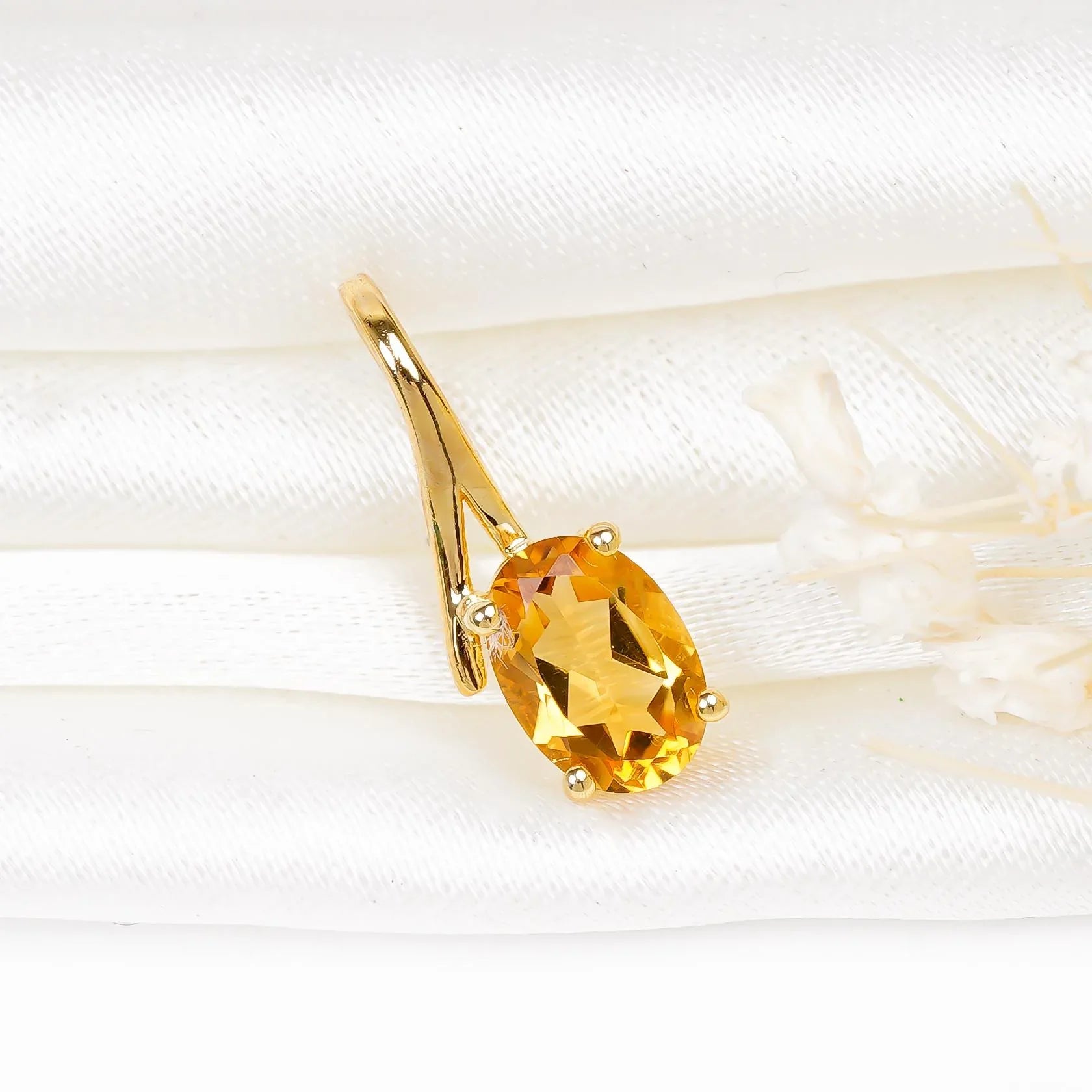 Handmade Sterling Silver Citrine Pendant: Oval Birthstone Jewelry - Himalya Quartz