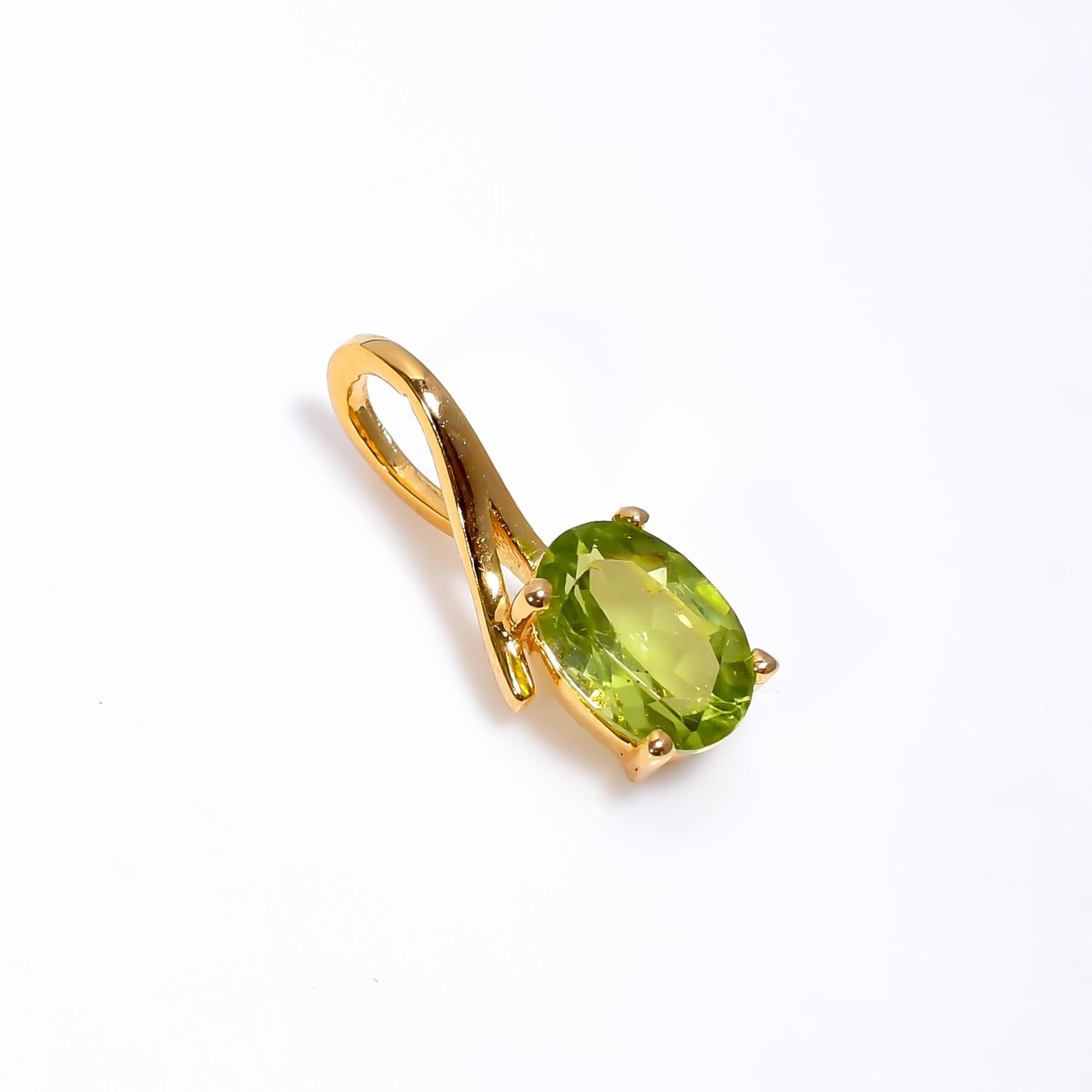 Peridot Pendant: 925 Sterling Silver & Rose Gold, Oval Gemstone