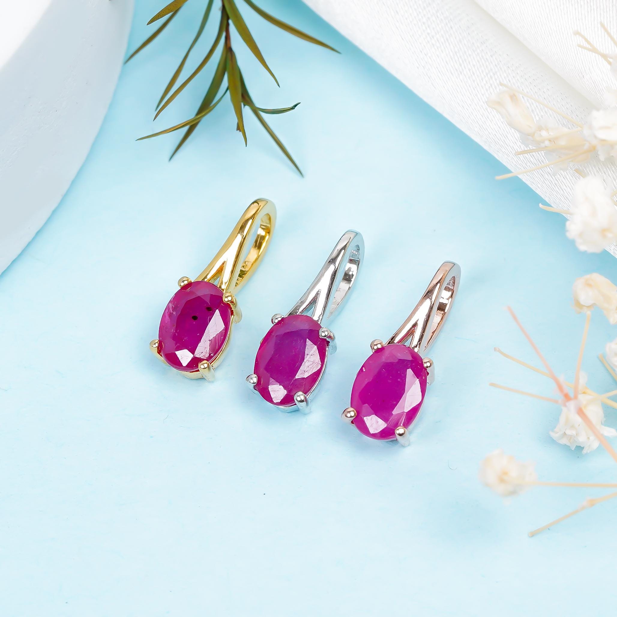 Ruby Pendant Necklace: 925 Sterling Silver, Oval Gemstone