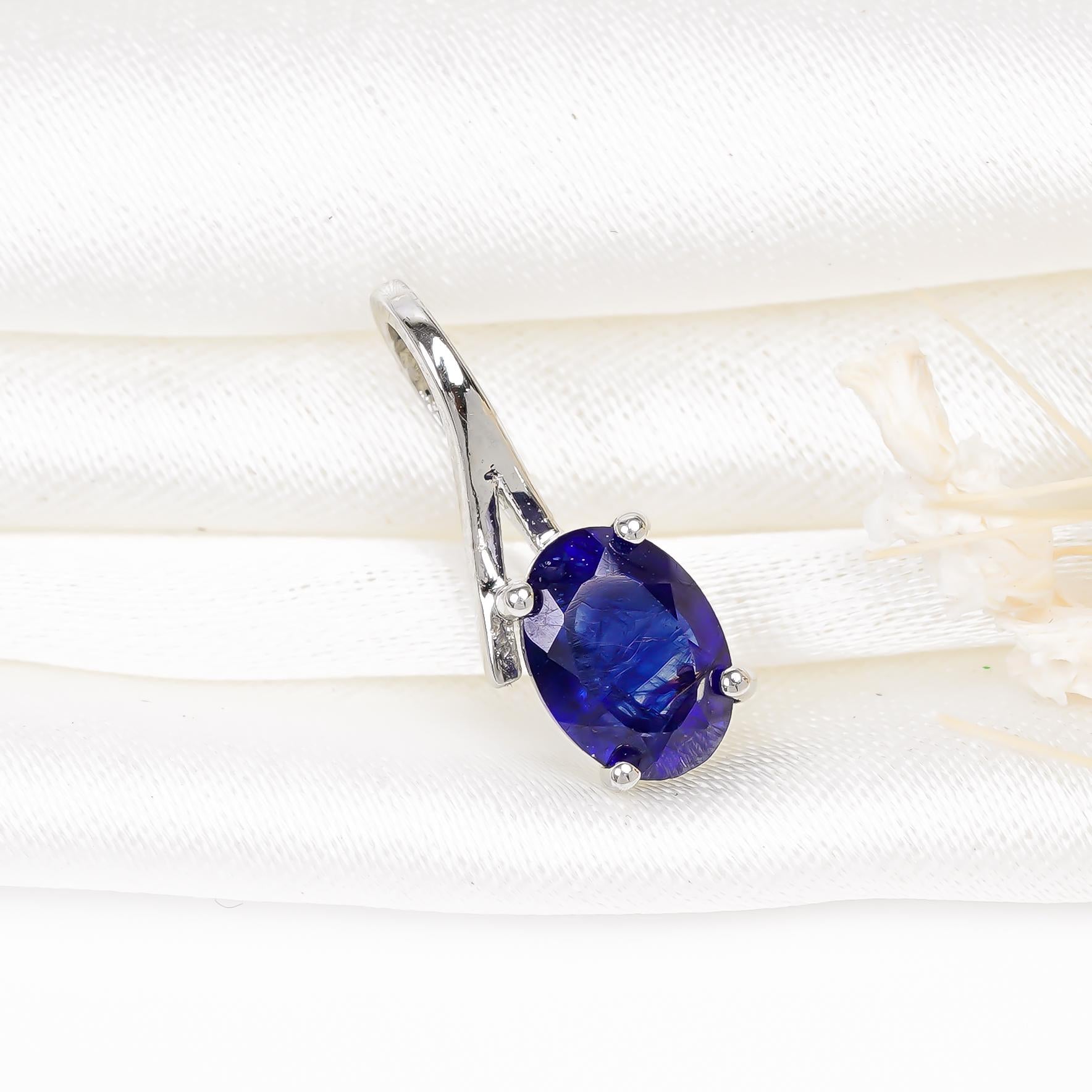 Oval Blue Sapphire Pendant: Handmade Sterling Silver Gemstone Jewelry