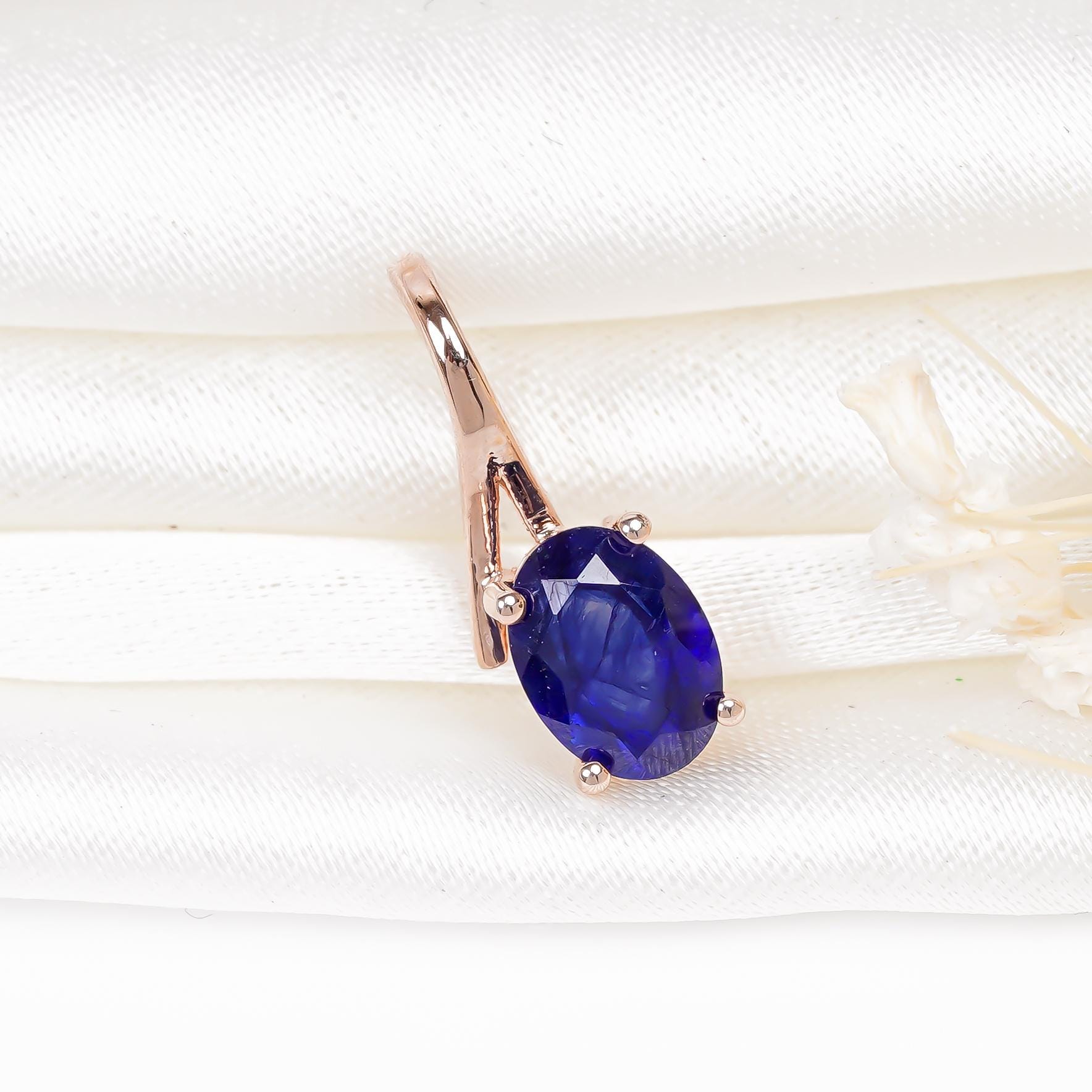 Oval Blue Sapphire Pendant: Handmade Sterling Silver Gemstone Jewelry