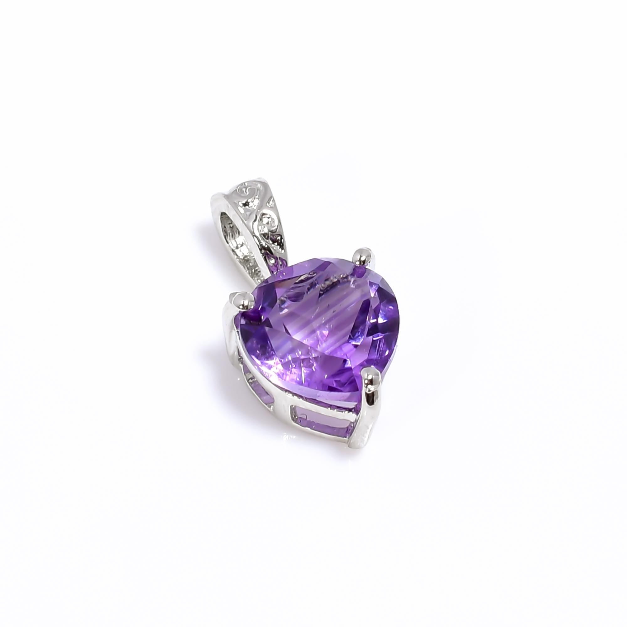 Amethyst Heart Pendant: 925 Sterling Silver, 8mm Gemstone