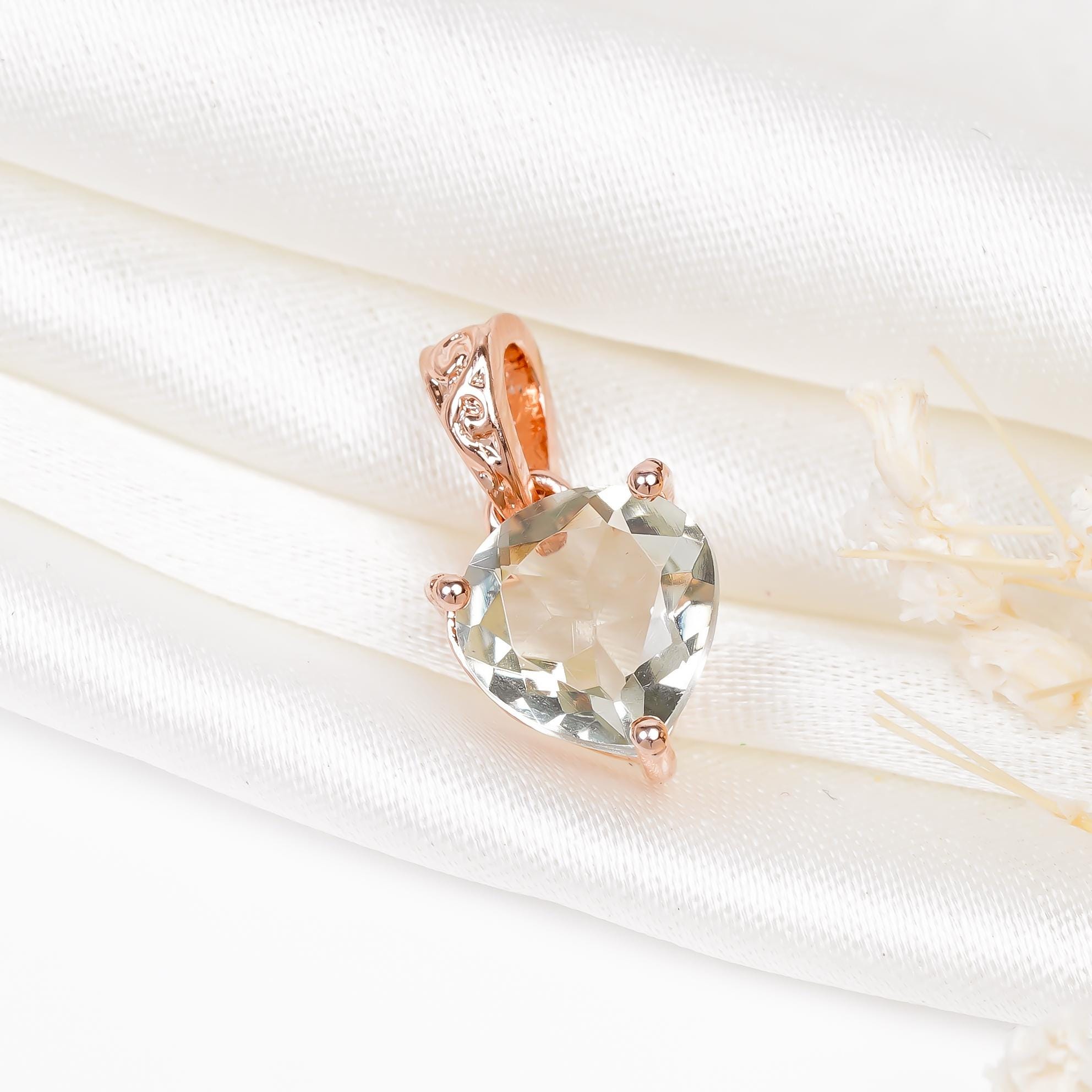 Green Amethyst Heart Pendant: 925 Sterling Silver Gemstone Necklace