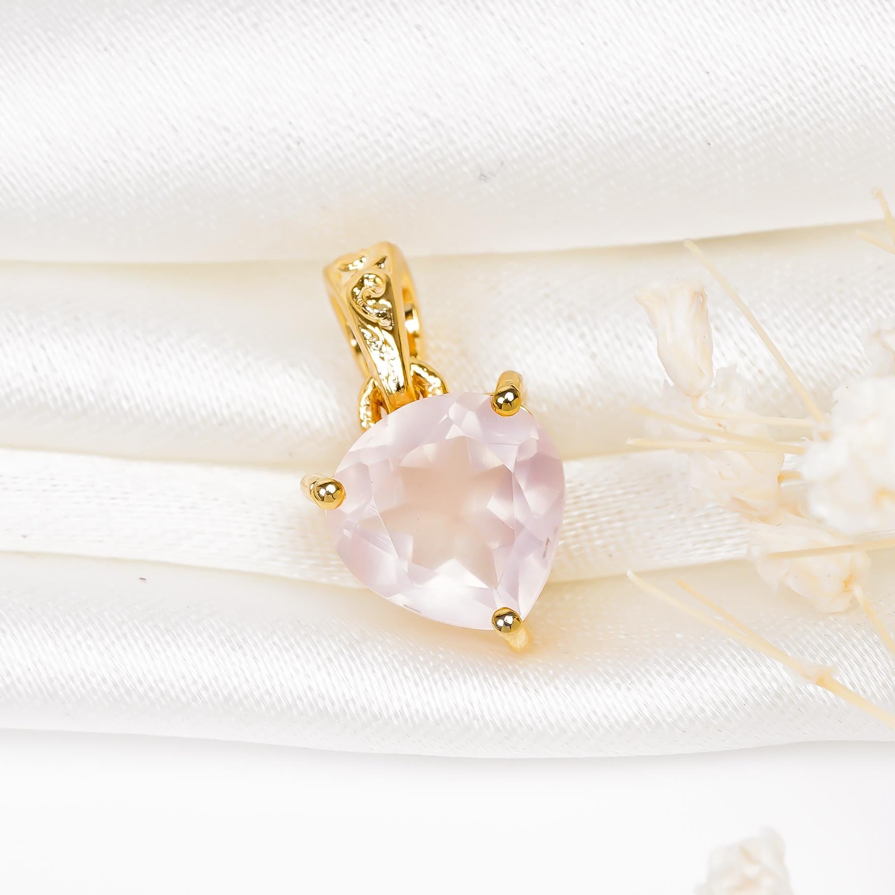 Rose Quartz Silver Pendant – Heart Stone, Love Crystal, Handmade Necklace