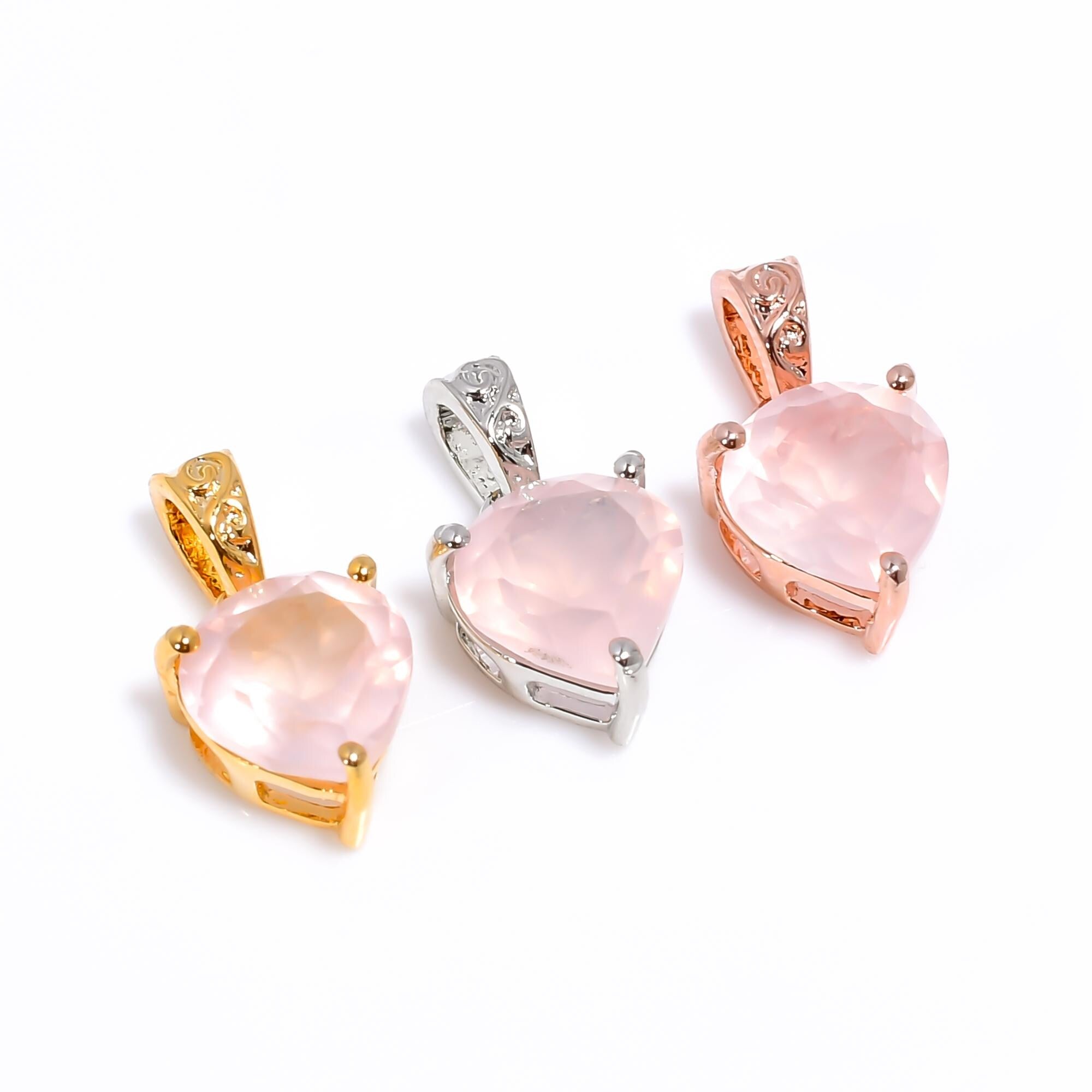 Rose Quartz Silver Pendant – Heart Stone, Love Crystal, Handmade Necklace