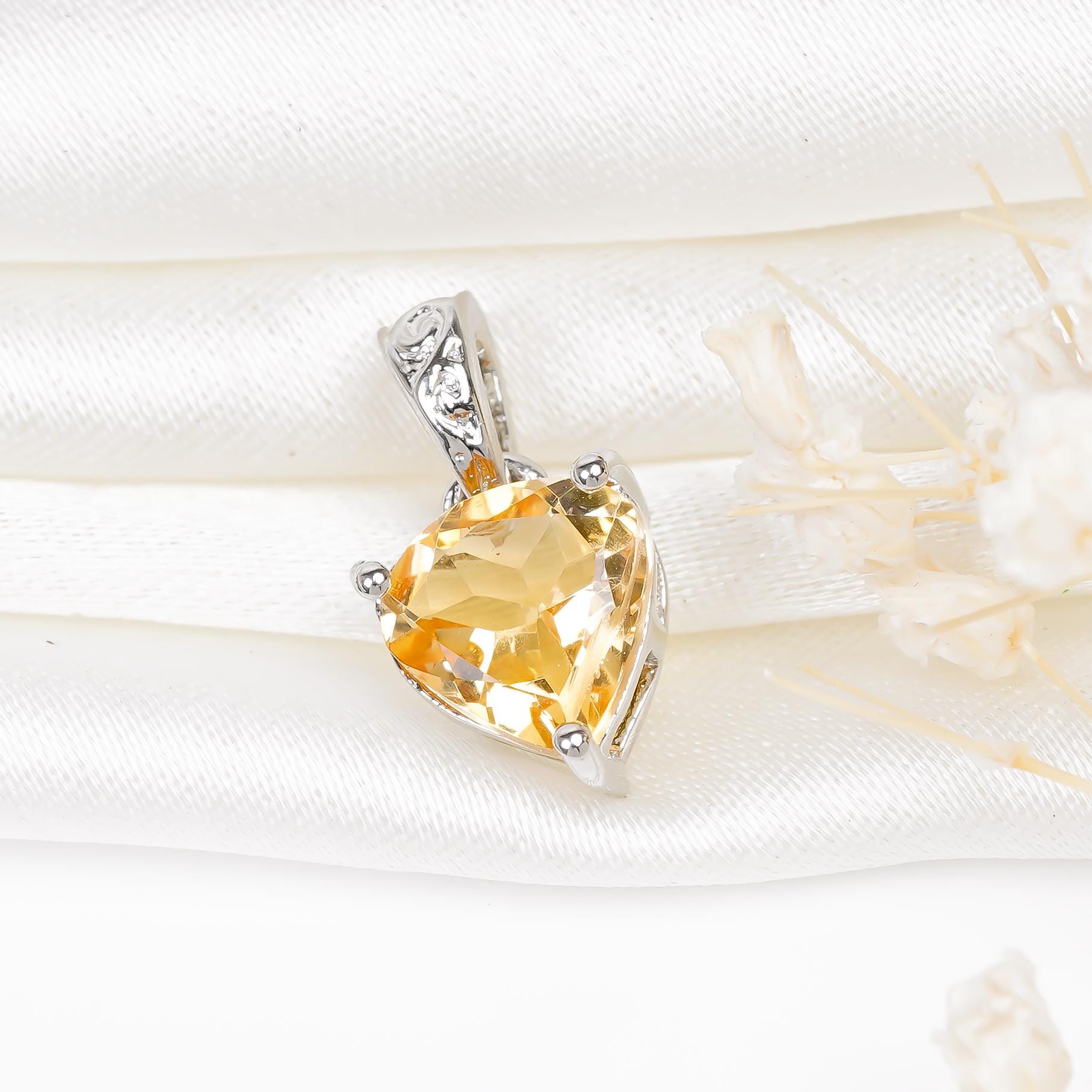 Citrine Heart Pendant: Handmade Sterling Silver Necklace, 8mm Gemstone