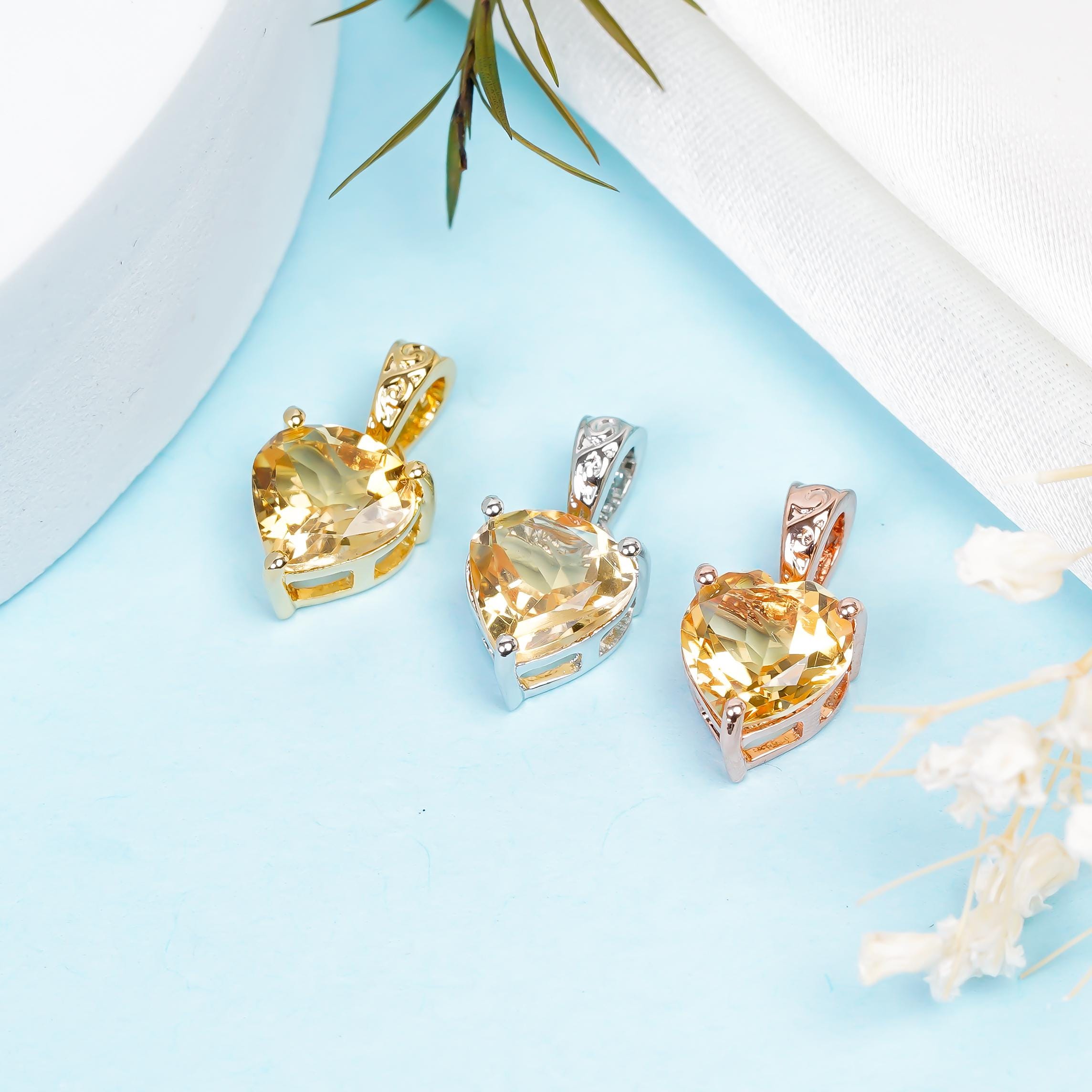 Citrine Heart Pendant: Handmade Sterling Silver Necklace, 8mm Gemstone