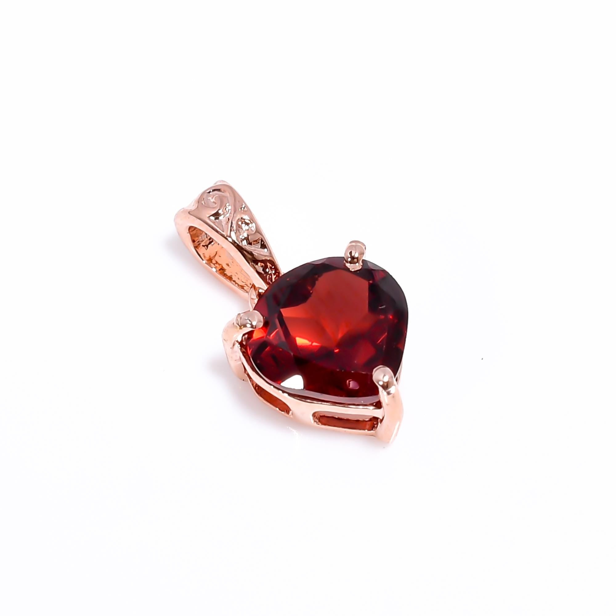 Faceted Garnet Heart Pendant: 925 Sterling Silver Necklace