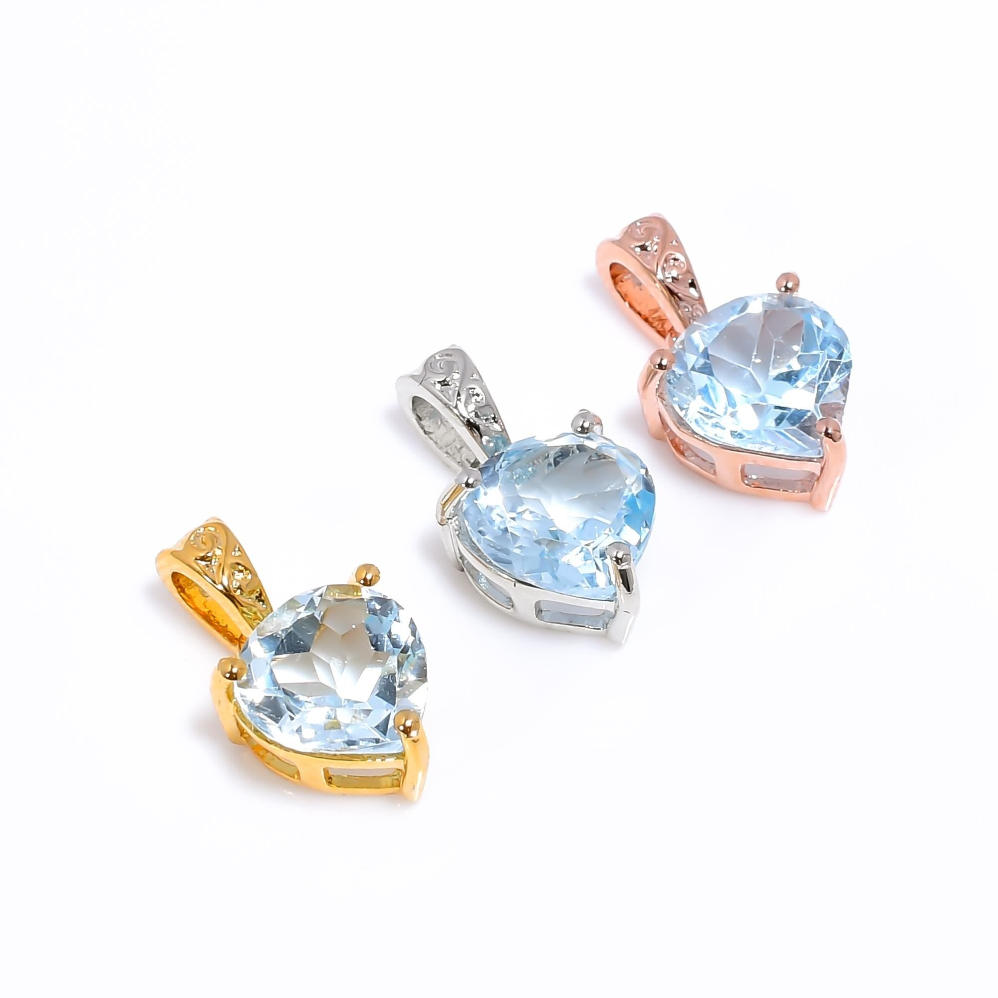 Sky Blue Topaz Heart Pendant: Sterling Silver Gemstone Necklace