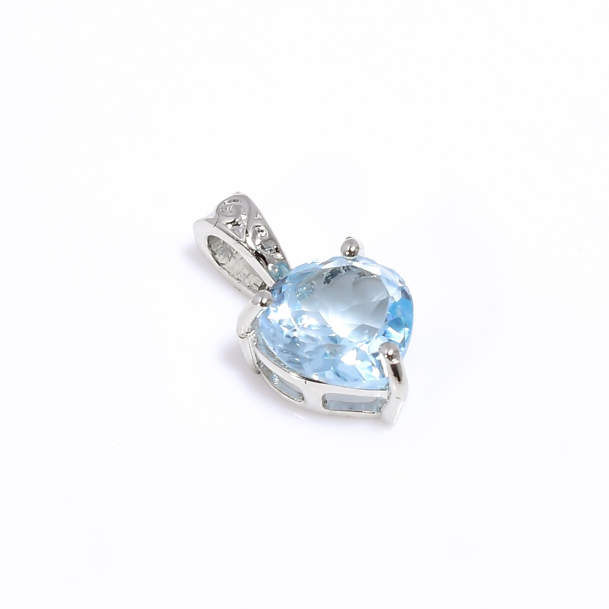 Sky Blue Topaz Heart Pendant: Sterling Silver Gemstone Necklace