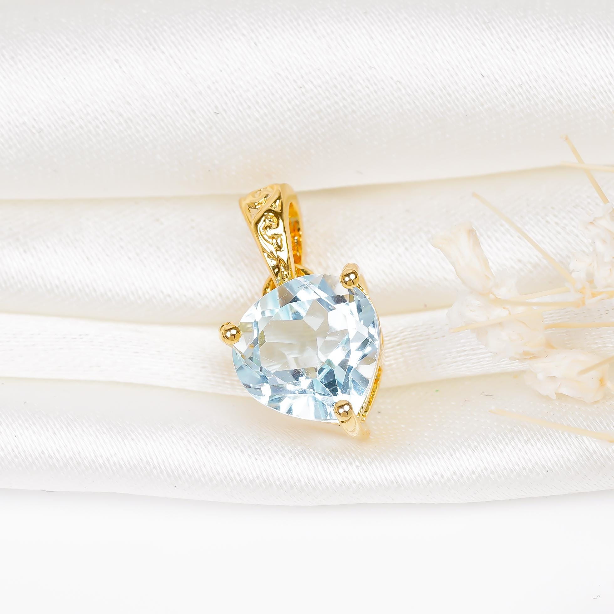 Sky Blue Topaz Heart Pendant: Sterling Silver Gemstone Necklace