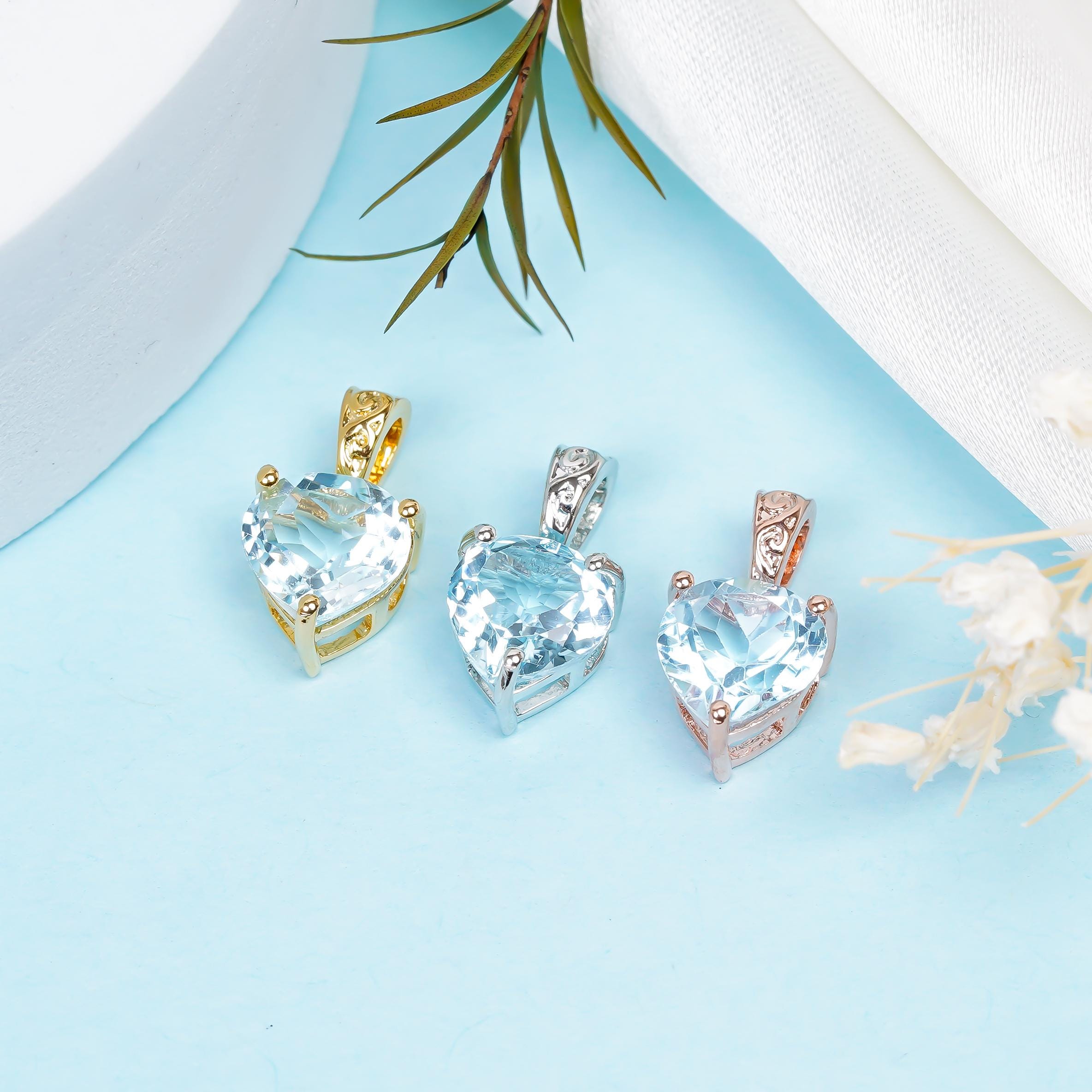 Sky Blue Topaz Heart Pendant: Sterling Silver Gemstone Necklace