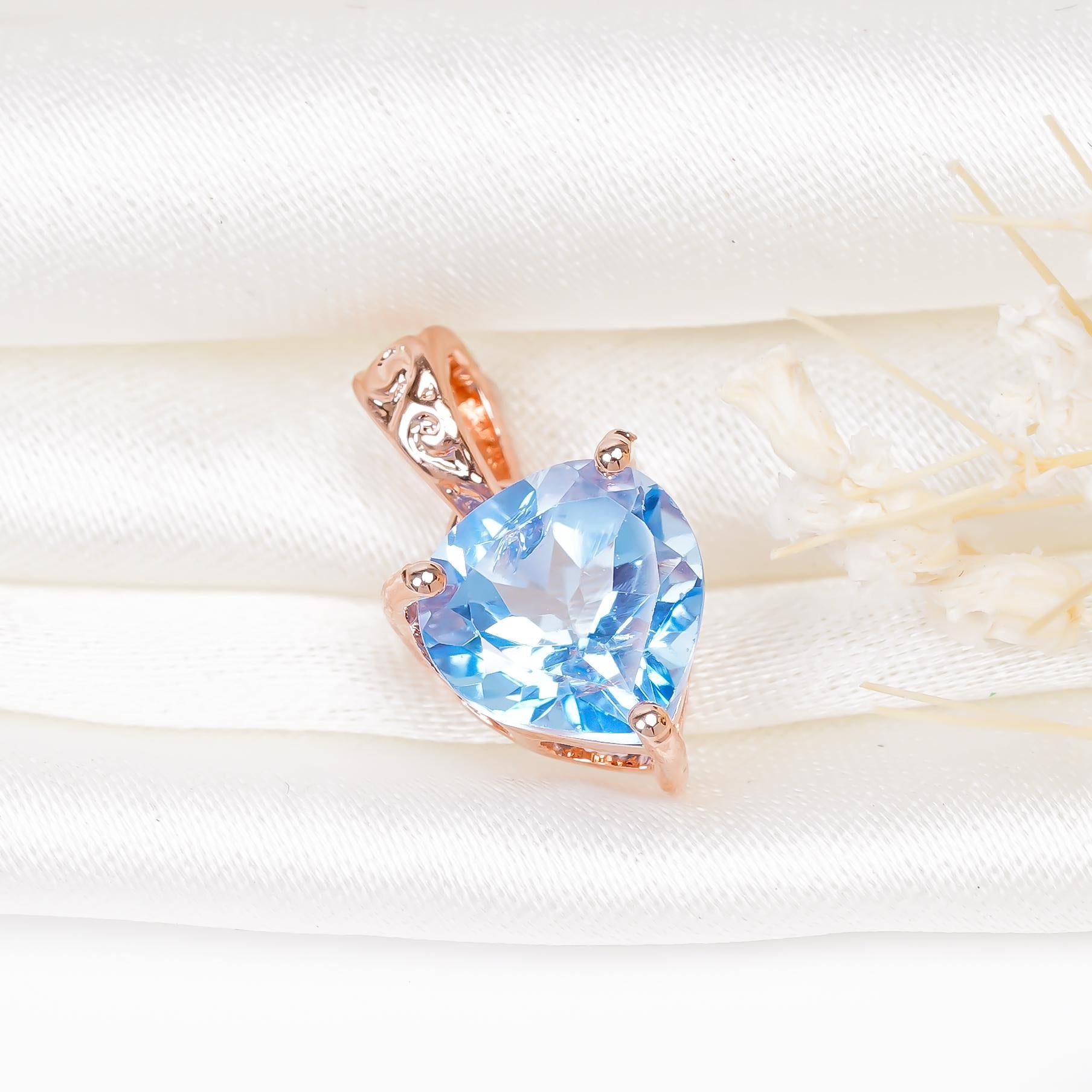 Swiss Blue Topaz Heart Pendant: Sterling Silver Gemstone Necklace