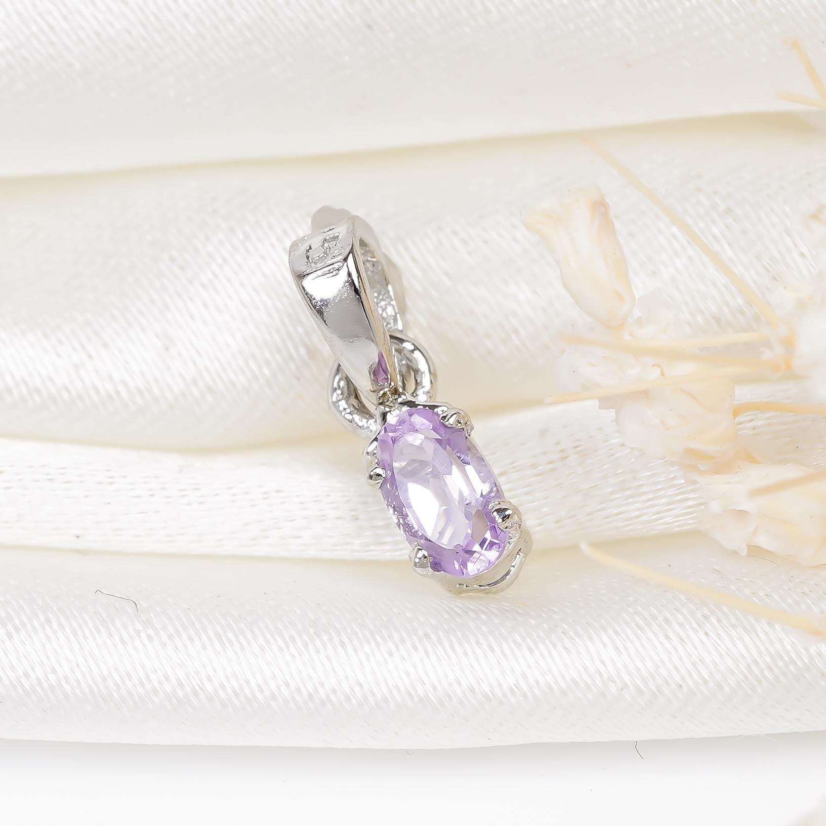 Handmade Pink Amethyst Pendant: 925 Sterling Silver Oval Gemstone