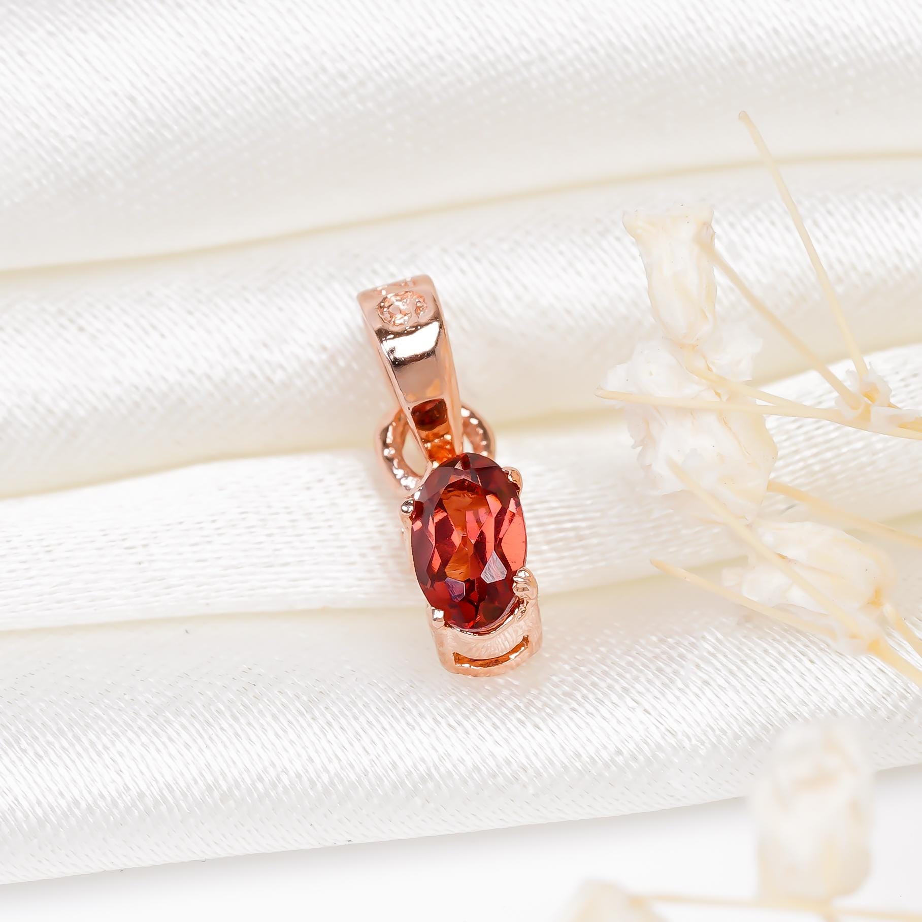 Red Garnet Pendant: Handmade 925 Sterling Silver, Minimalist Oval Stone