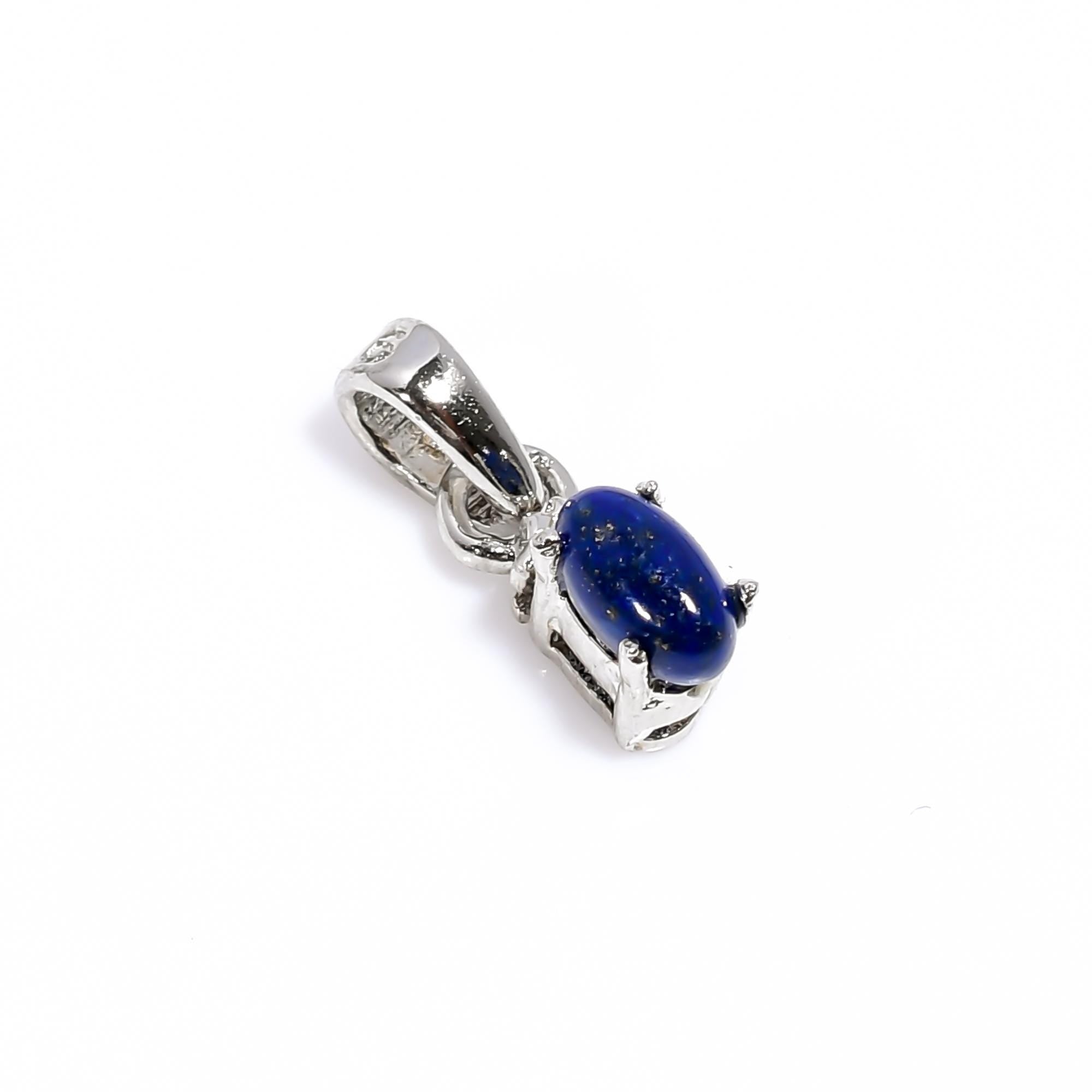Handmade Sterling Silver Lapis Lazuli Pendant: 3x5mm Cabochon