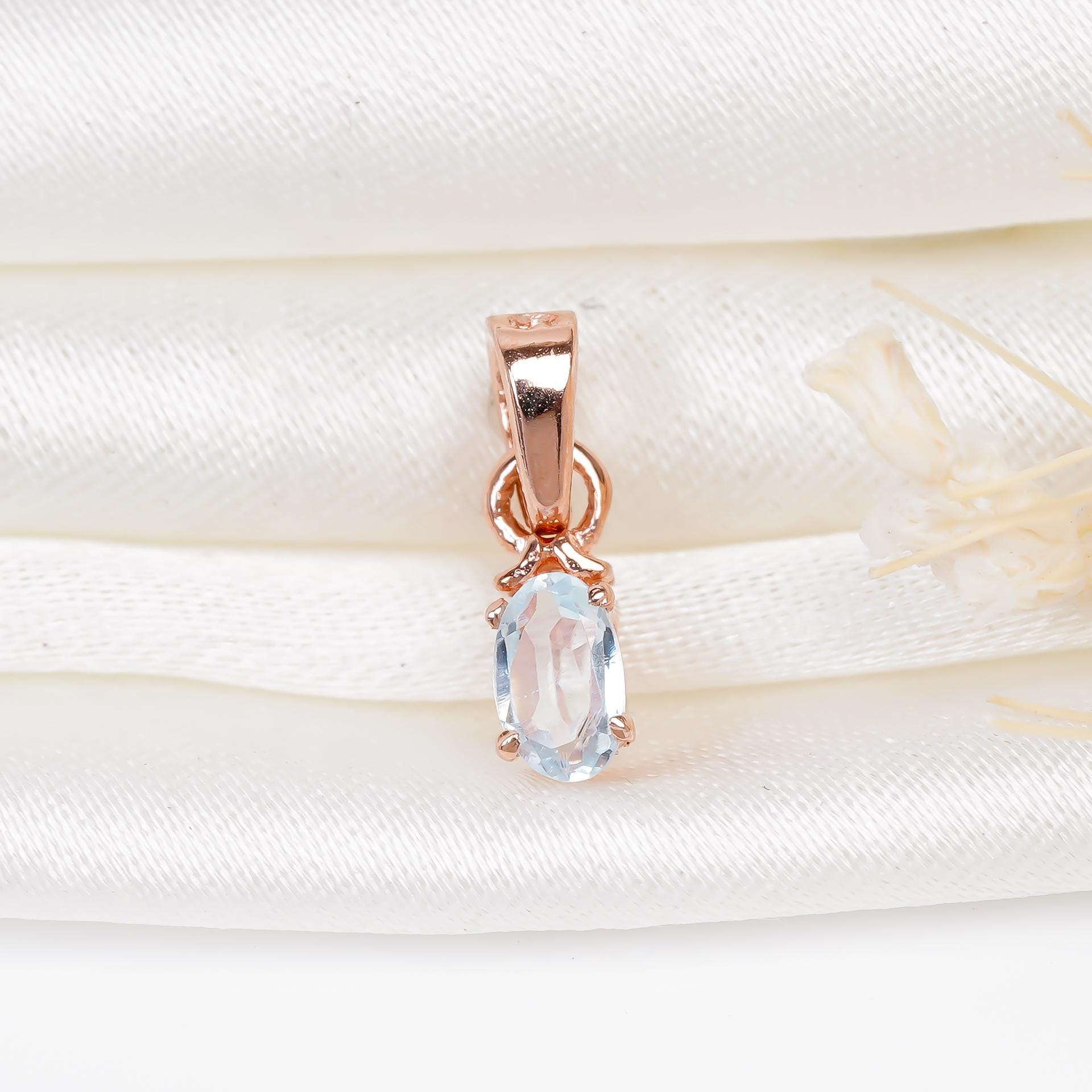 Sky Blue Topaz Pendant: Handmade 925 Silver Minimalist Jewelry