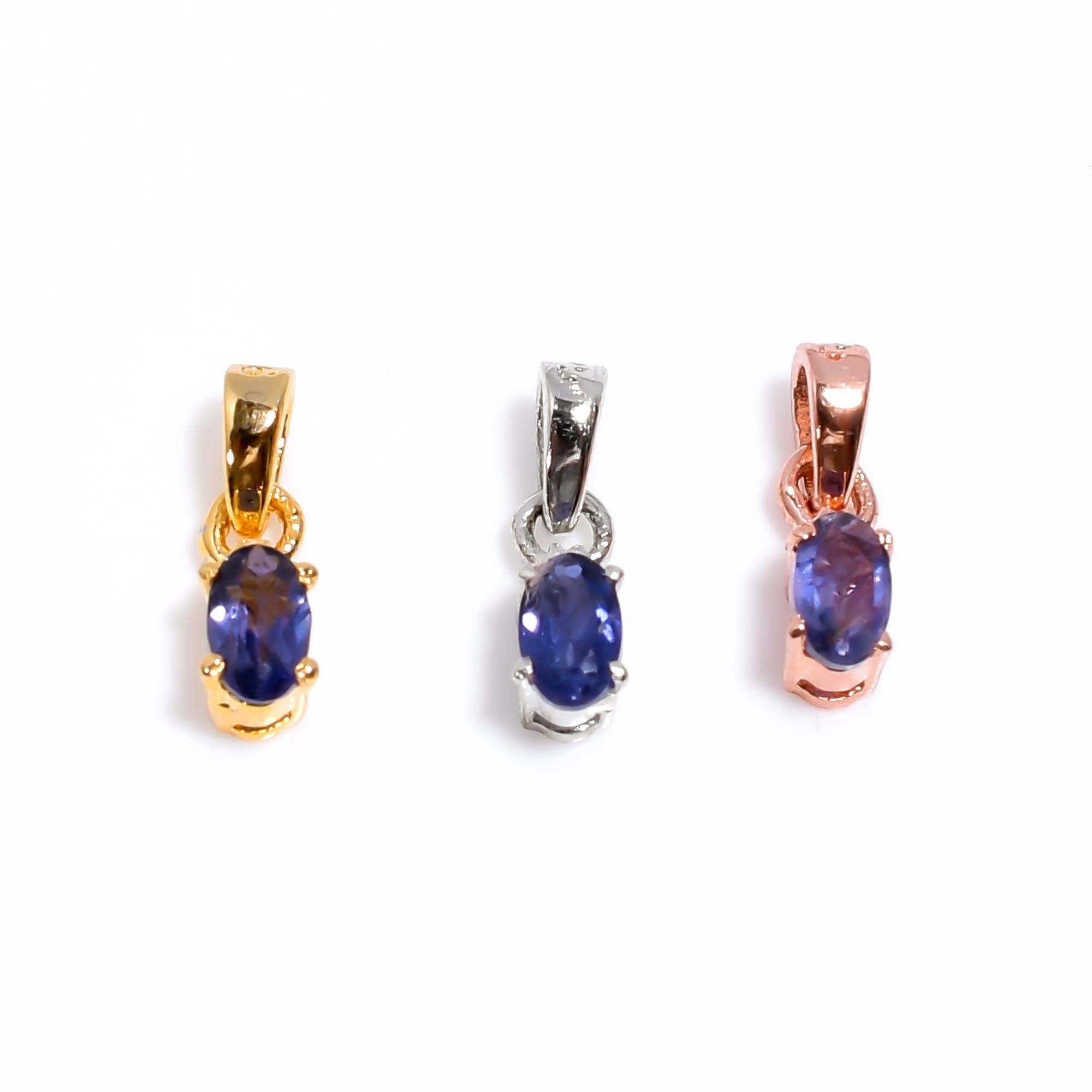 Handmade Iolite Gemstone Pendant: 925 Sterling Silver & Yellow Gold